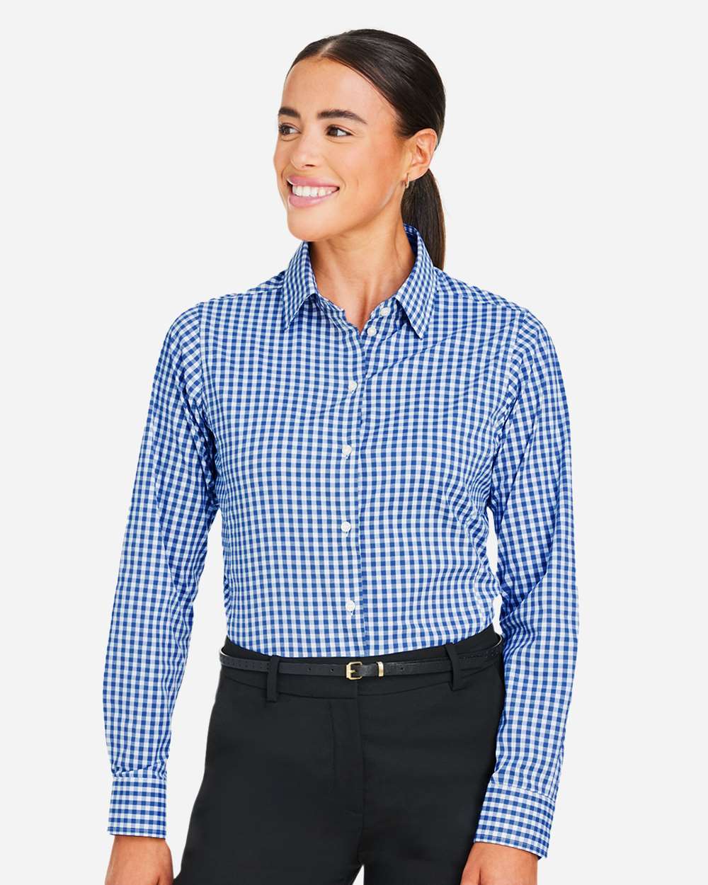 Devon & Jones Wovens XS / French Blue/ White Devon & Jones DG536W Women's CrownLux Performance® Gingham Dress Shirt