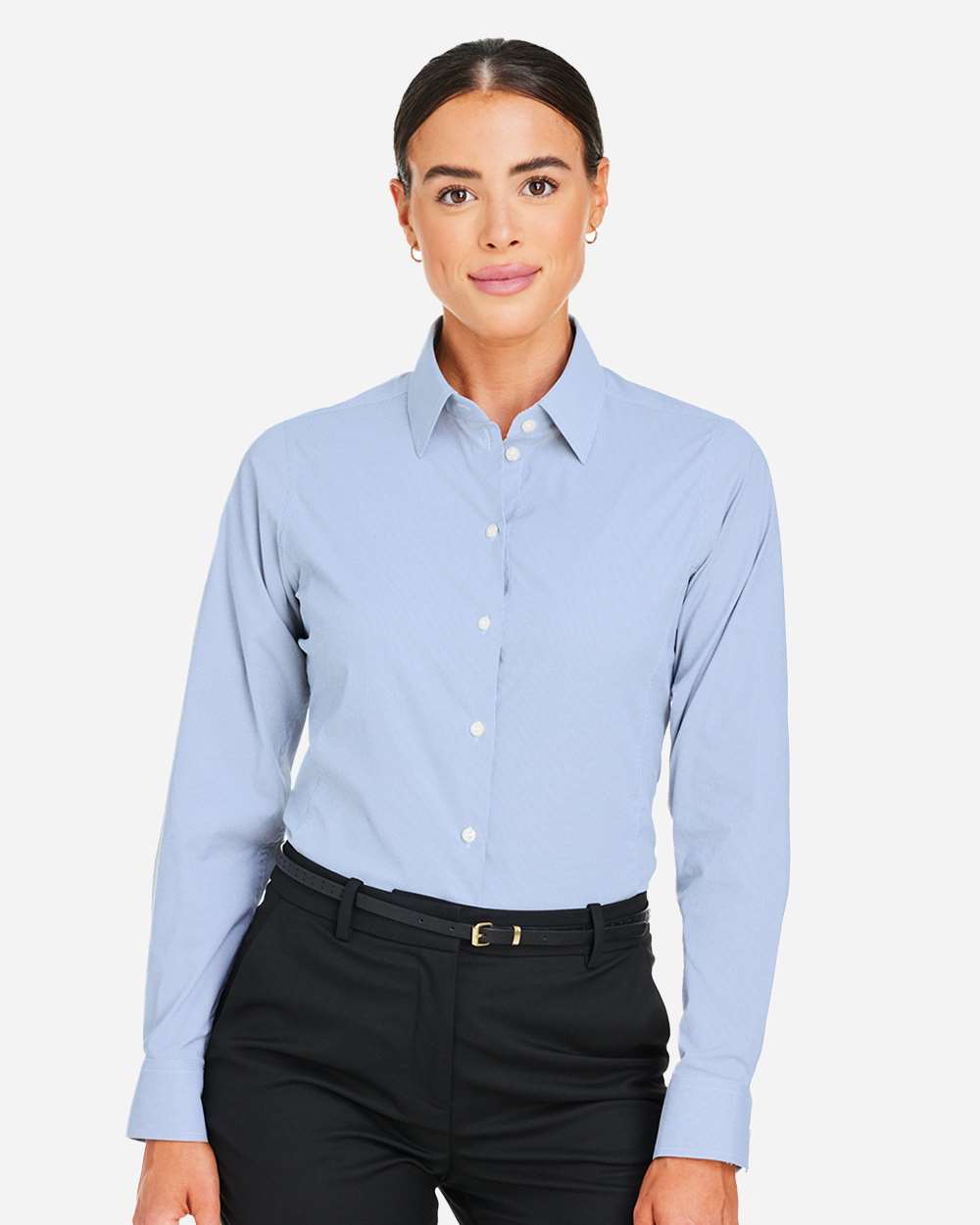 Devon & Jones Wovens XS / French Blue/ White Devon & Jones DG537W Women's CrownLux Performance® Microstripe Dress Shirt