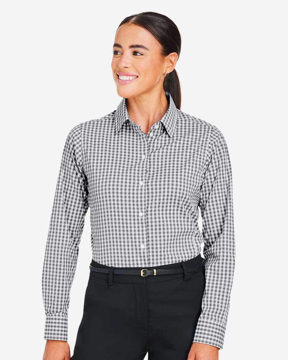 Devon & Jones Wovens XS / Graphite/ White Devon & Jones DG536W Women's CrownLux Performance® Gingham Dress Shirt