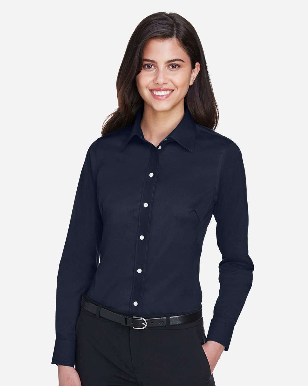 Devon & Jones Wovens XS / Navy Devon & Jones DG530W Women's Crown Collection® Solid Stretch Twill Woven Dress Shirt