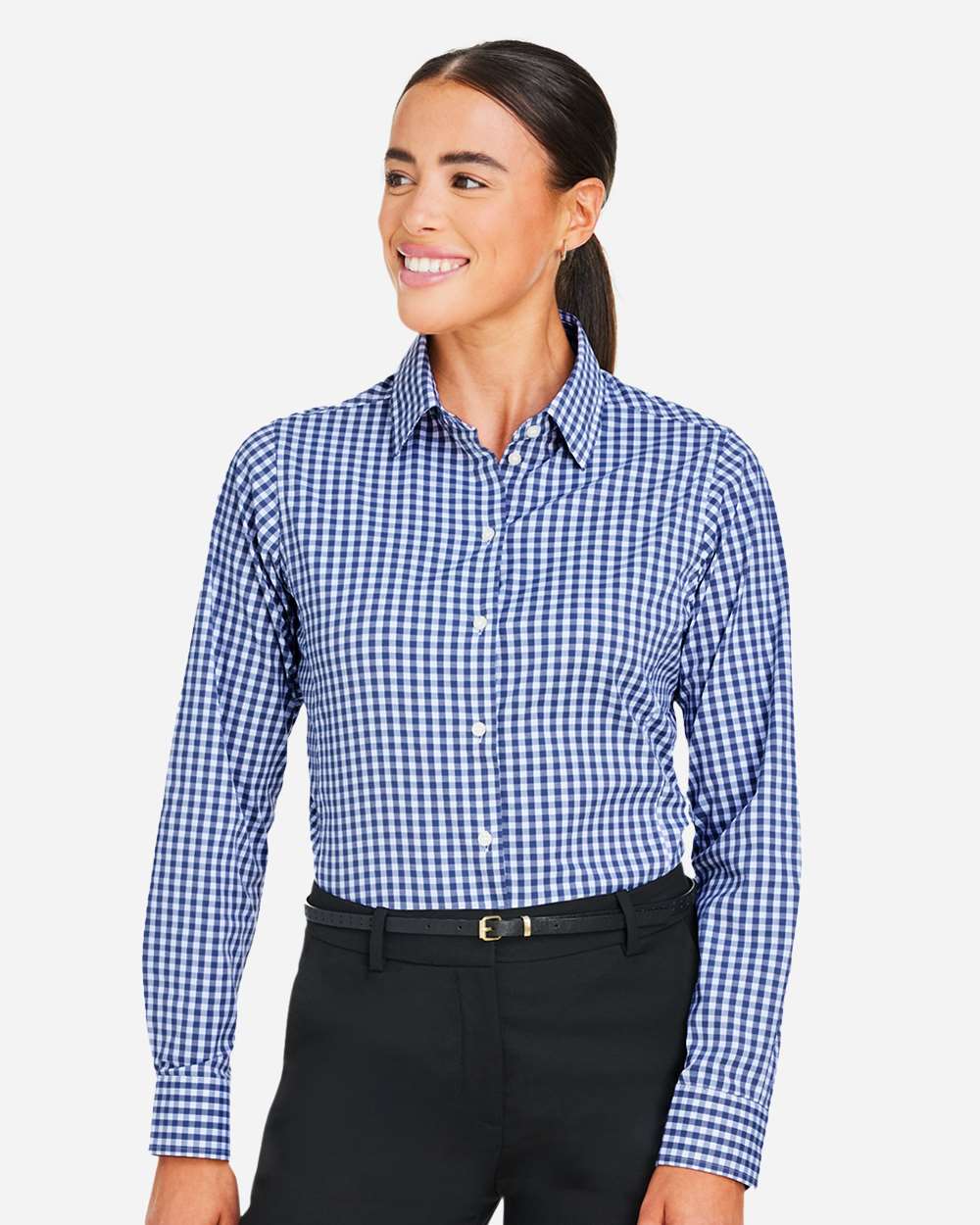Devon & Jones Wovens XS / Navy/ White Devon & Jones DG536W Women's CrownLux Performance® Gingham Dress Shirt