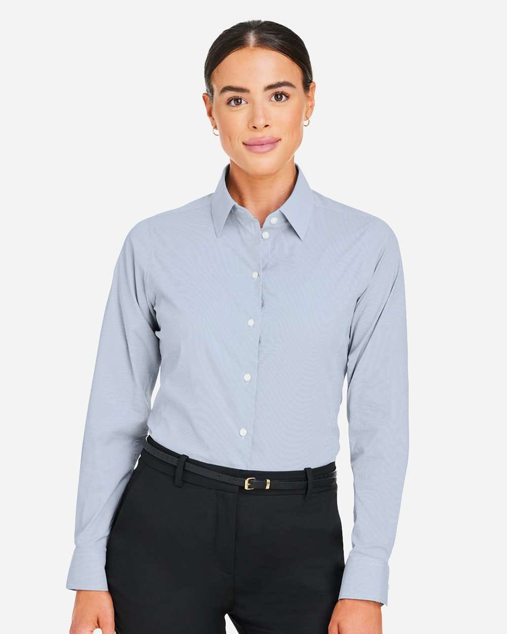 Devon & Jones Wovens XS / Navy/ White Devon & Jones DG537W Women's CrownLux Performance® Microstripe Dress Shirt