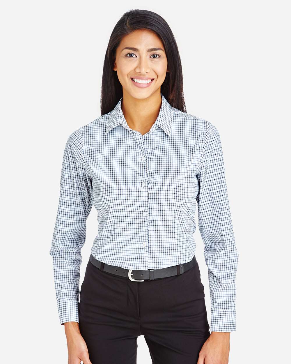 Devon & Jones Wovens XS / Navy/ White Devon & Jones DG540W Women's CrownLux Performance® Micro Windowpane Woven Dress Shirt