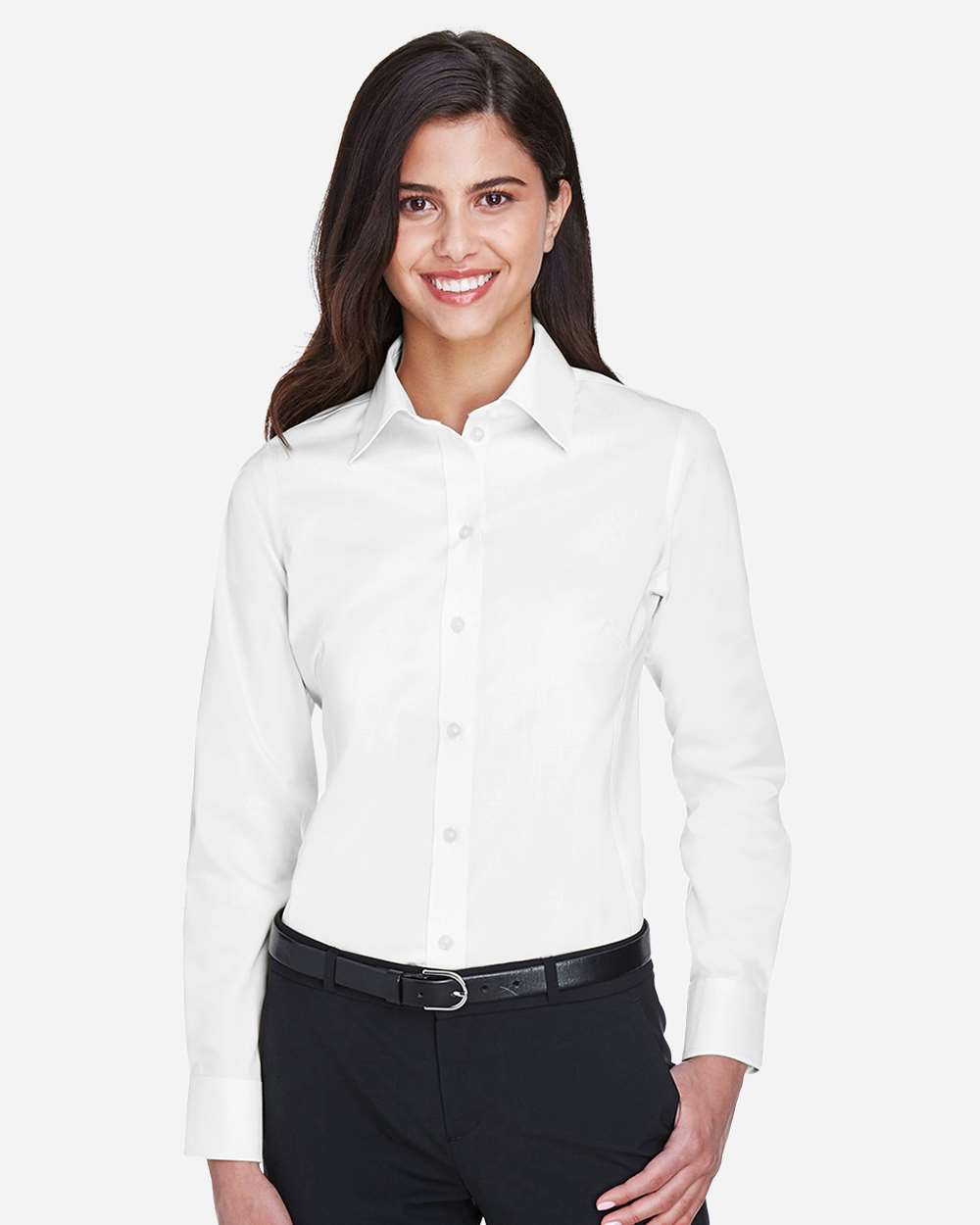 Devon & Jones Wovens XS / White Devon & Jones DG530W Women's Crown Collection® Solid Stretch Twill Woven Dress Shirt