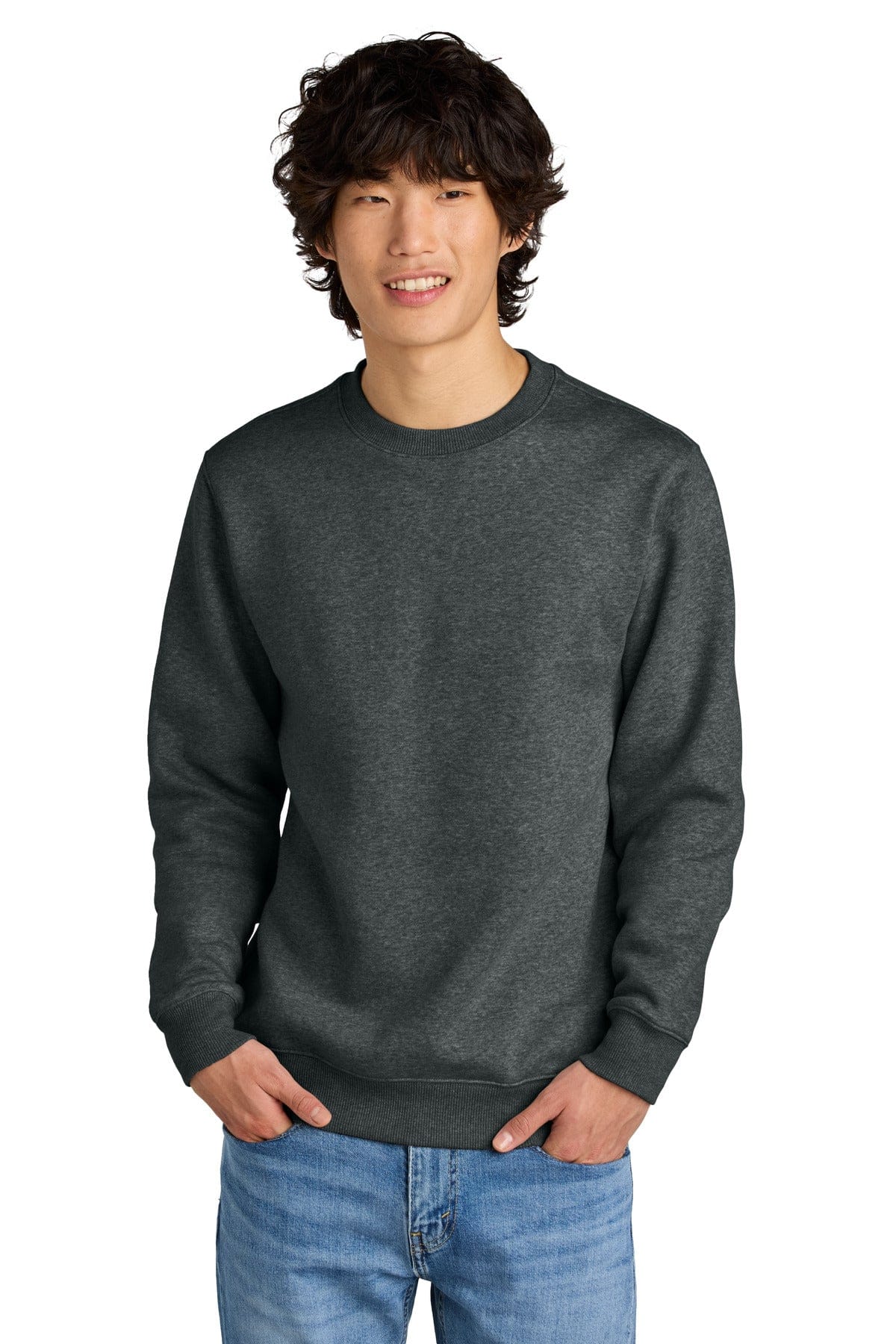 District DT1106 Perfect Weight Fleece Crew in Heathered Charcoal