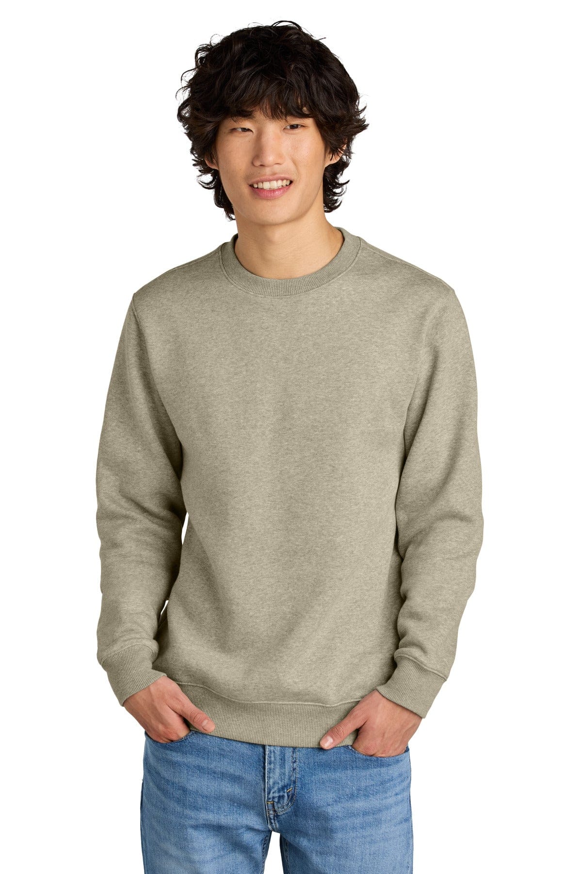 District DT1106 Perfect Weight Fleece Crew in Heathered Latte