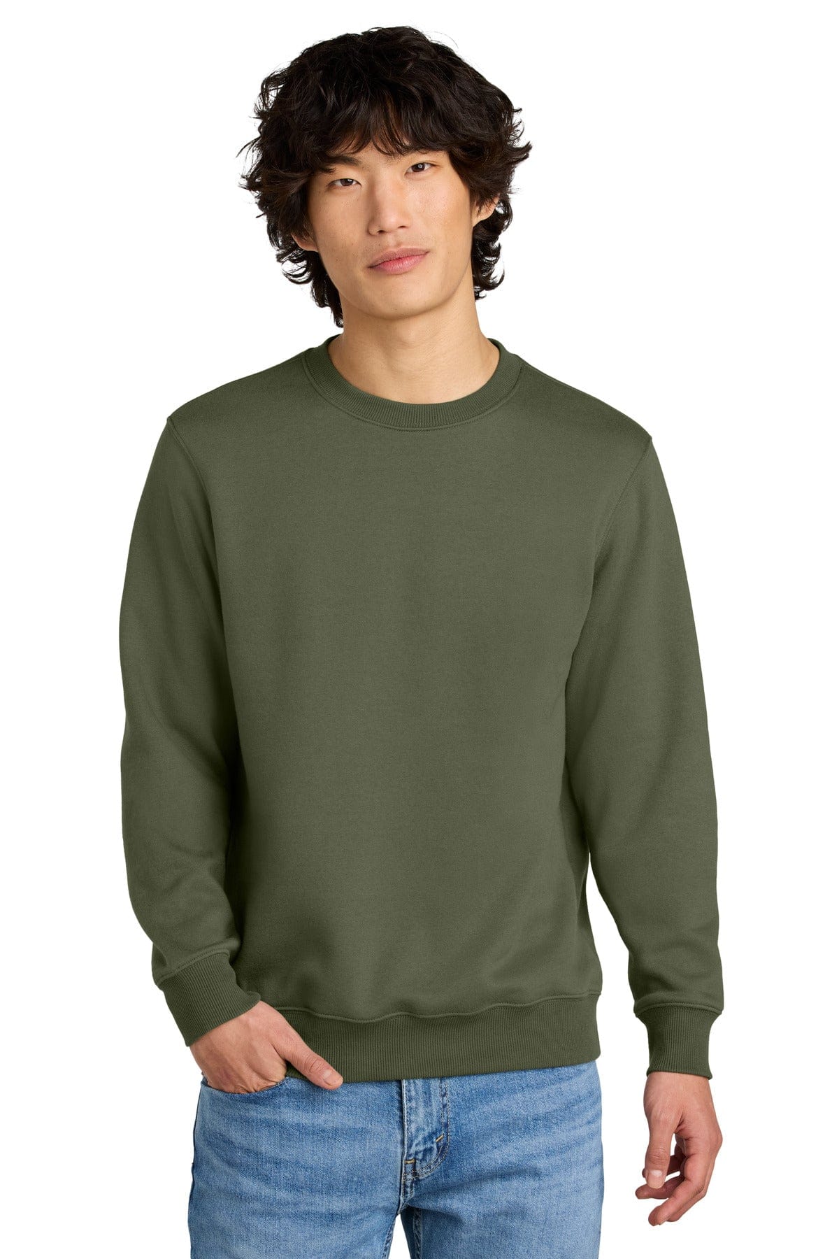 District DT1106 Perfect Weight Fleece Crew in Military Green