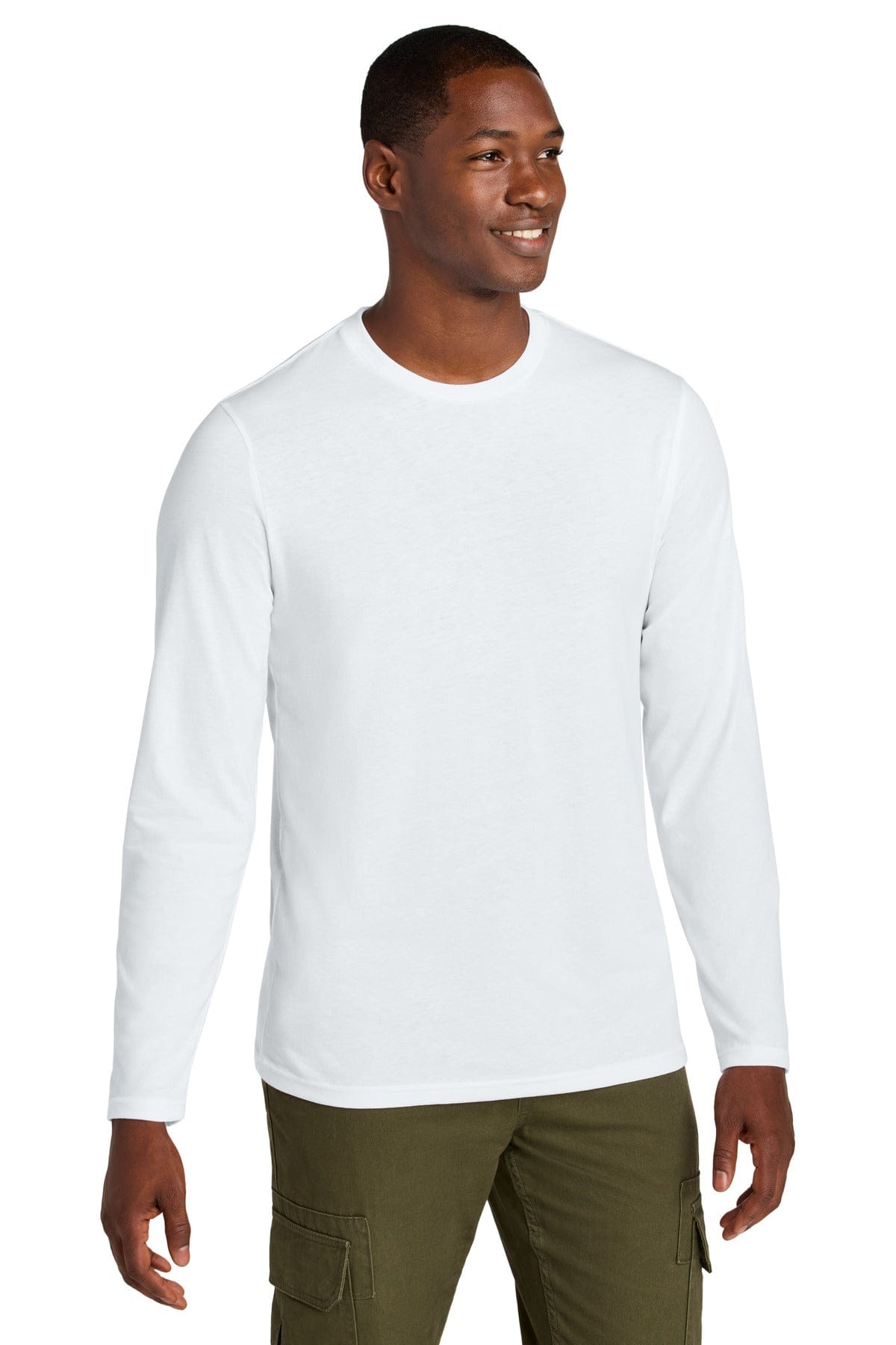 District DT185 Perfect Weight CVC Long Sleeve Tee in Bright White