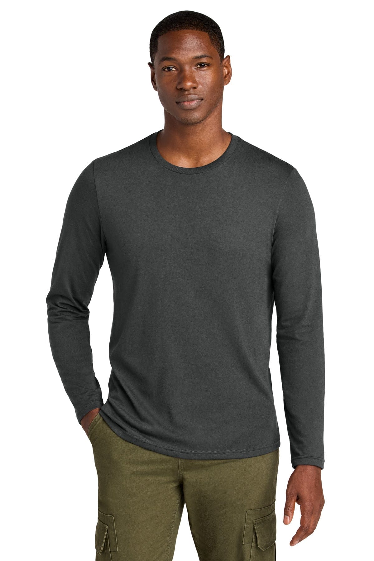 District DT185 Perfect Weight CVC Long Sleeve Tee in Charcoal