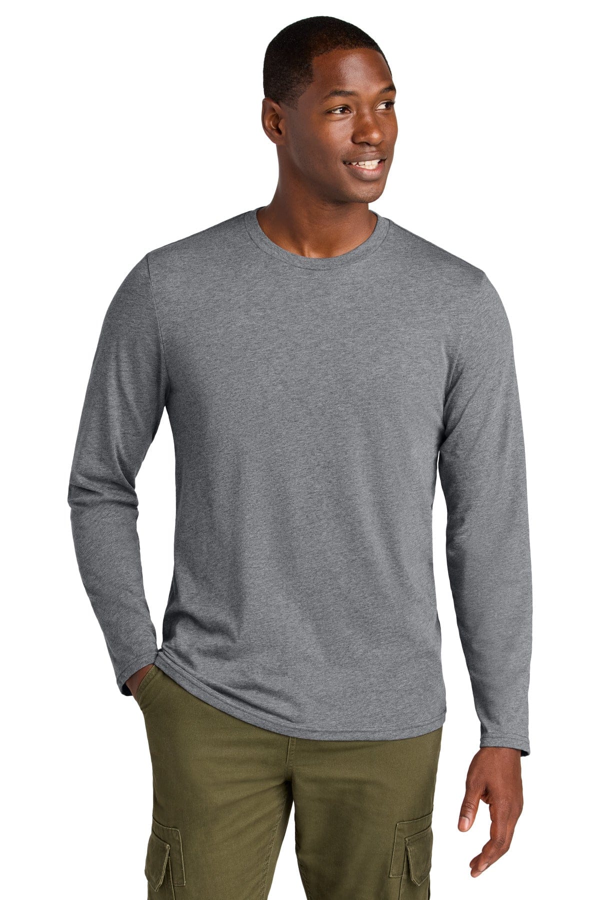 District DT185 Perfect Weight CVC Long Sleeve Tee in Graphite Heather