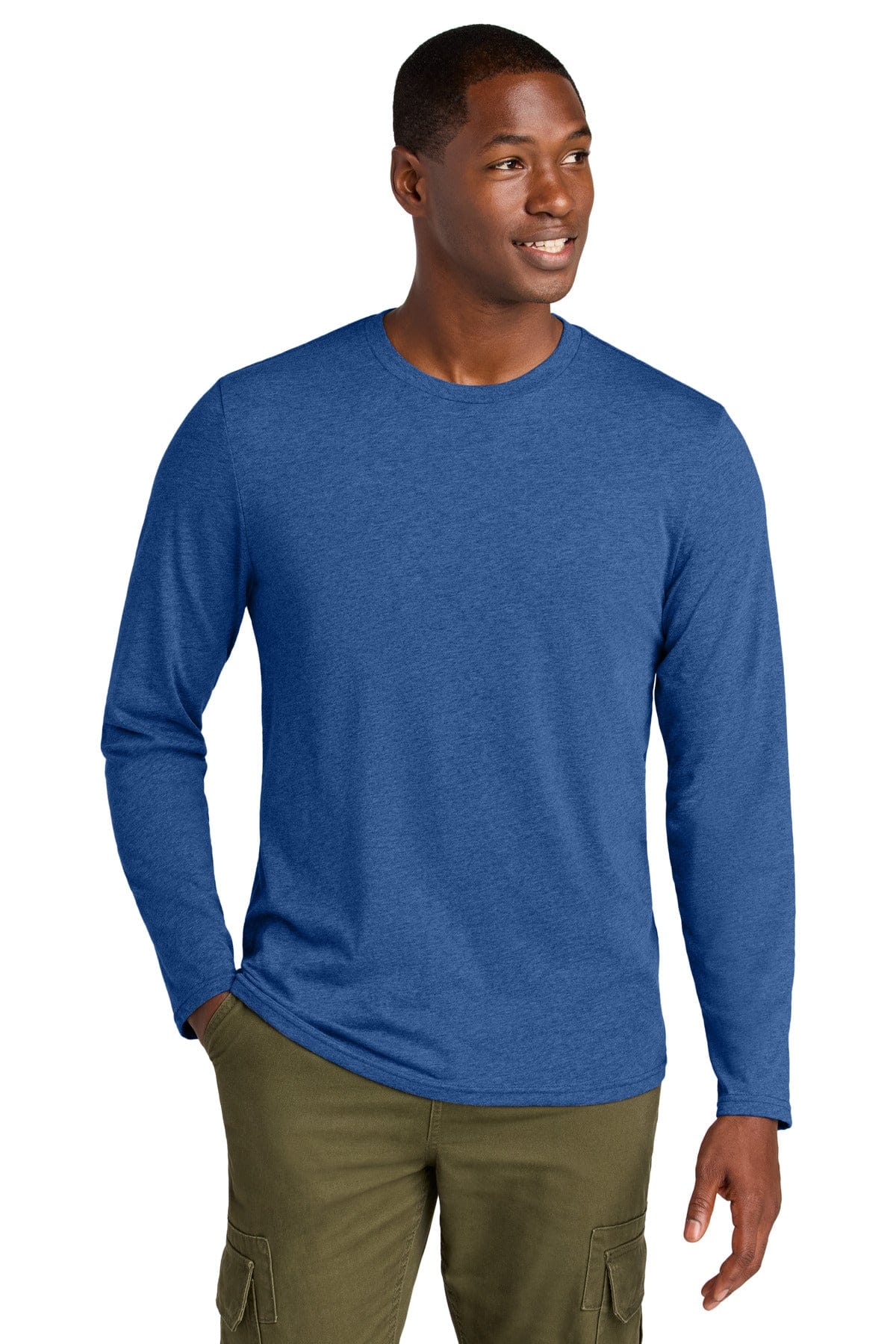 District DT185 Perfect Weight CVC Long Sleeve Tee in Heathered Deep Royal
