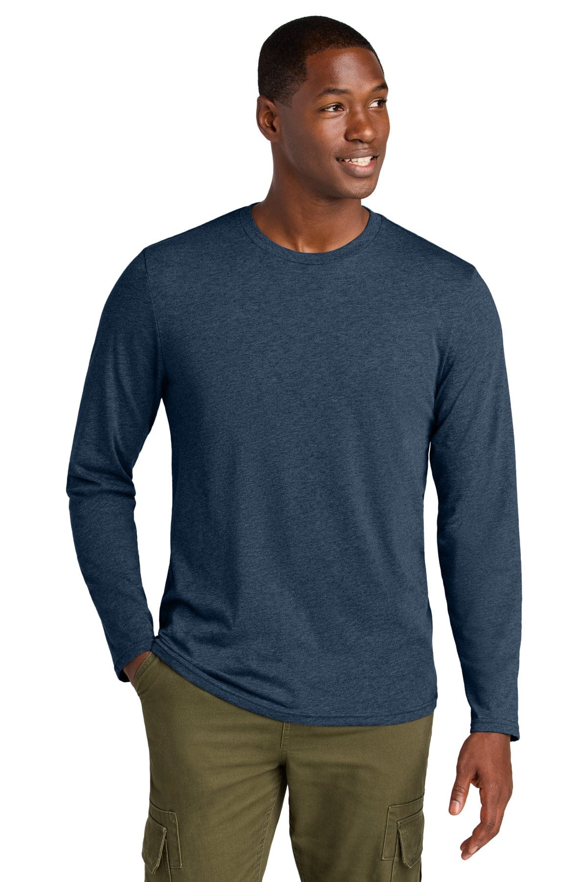 District DT185 Perfect Weight CVC Long Sleeve Tee in Heathered Navy