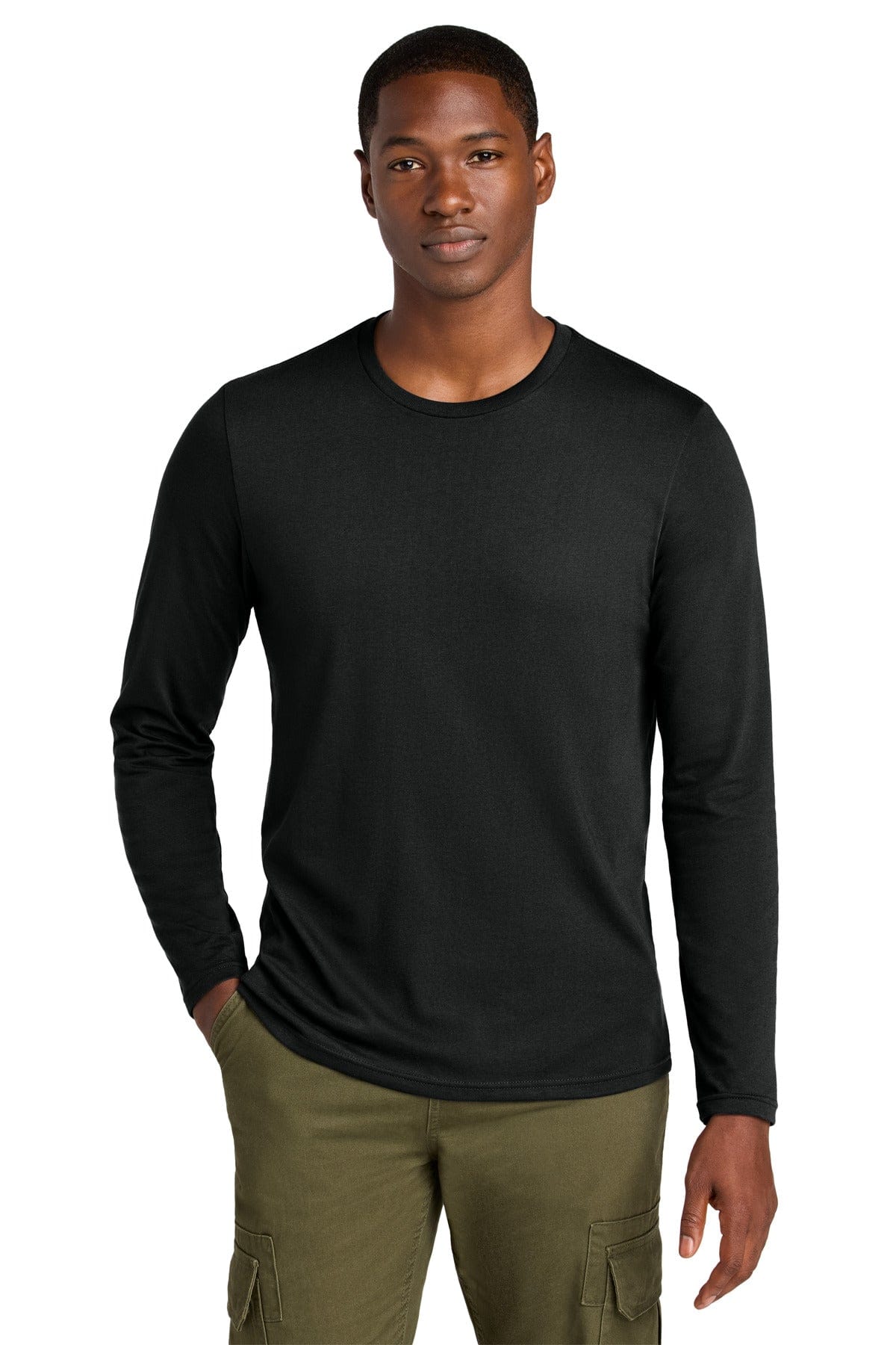 District DT185 Perfect Weight CVC Long Sleeve Tee in Jet Black