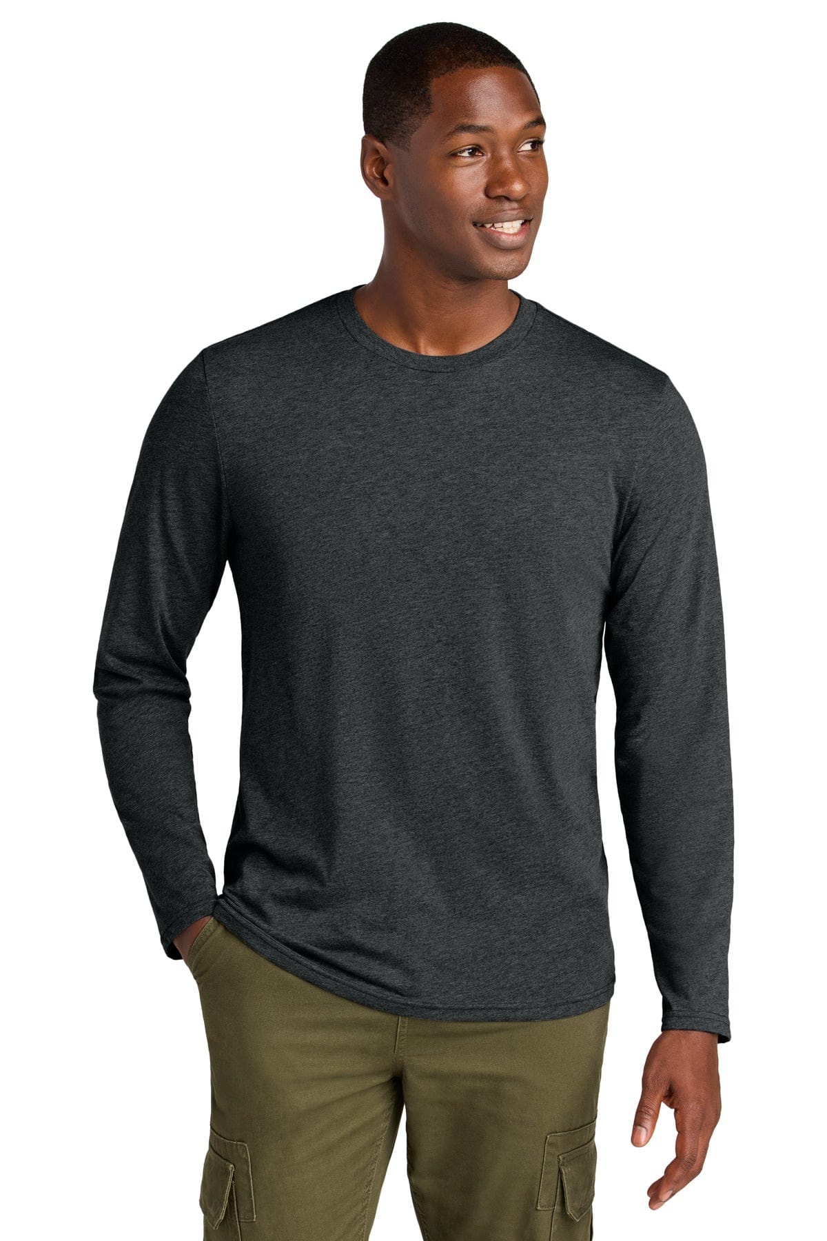 District DT185 Perfect Weight CVC Long Sleeve Tee in Jet Black Heather