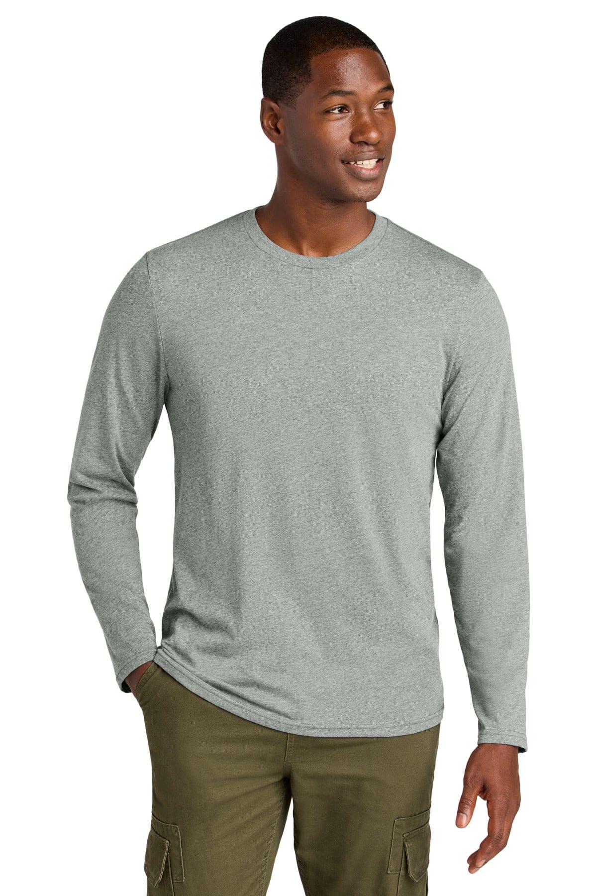 District DT185 Perfect Weight CVC Long Sleeve Tee in Light Heather Grey