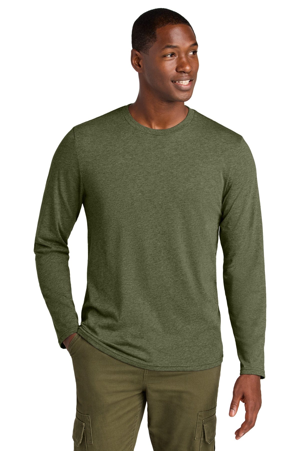 District DT185 Perfect Weight CVC Long Sleeve Tee in Military Green Heather