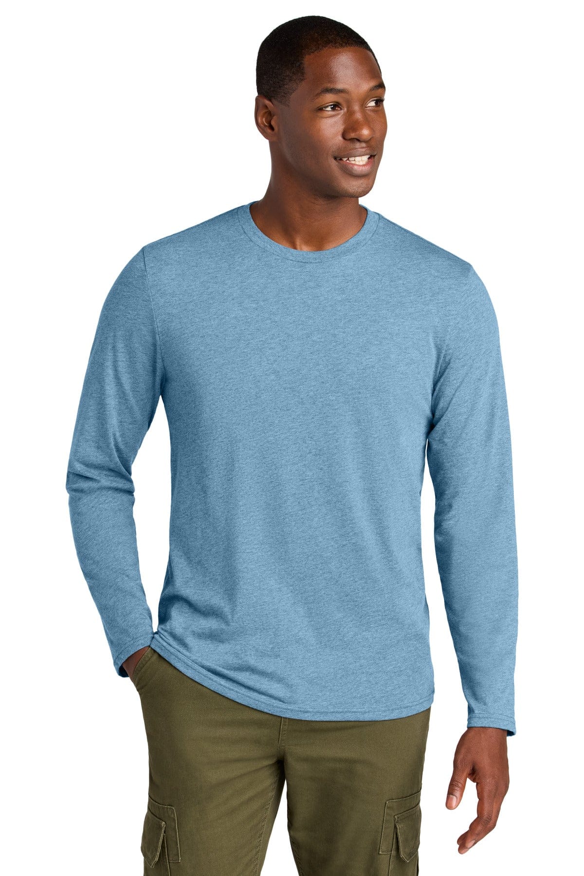 District DT185 Perfect Weight CVC Long Sleeve Tee in Tundra Blue Heather