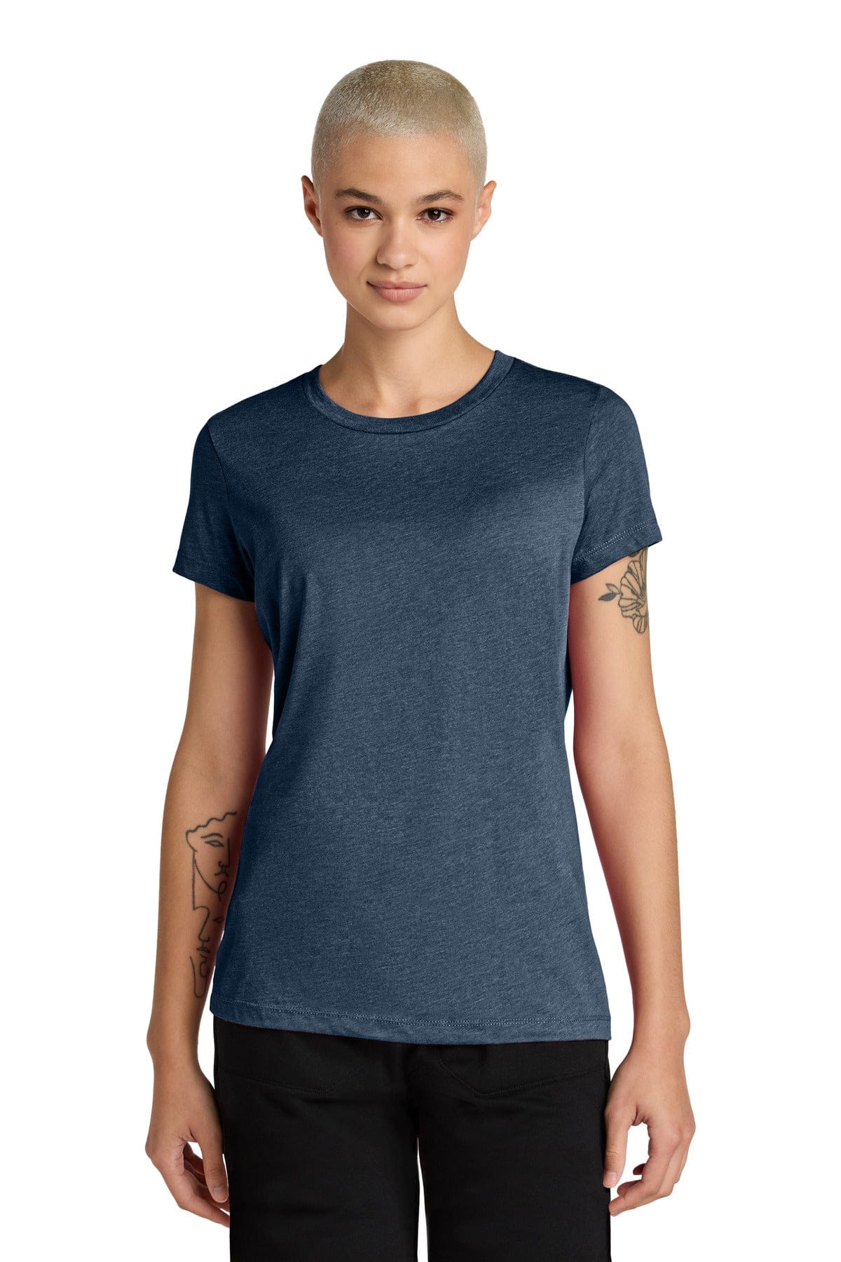 District DT188 Women's Perfect Weight CVC Tee in Heathered Navy