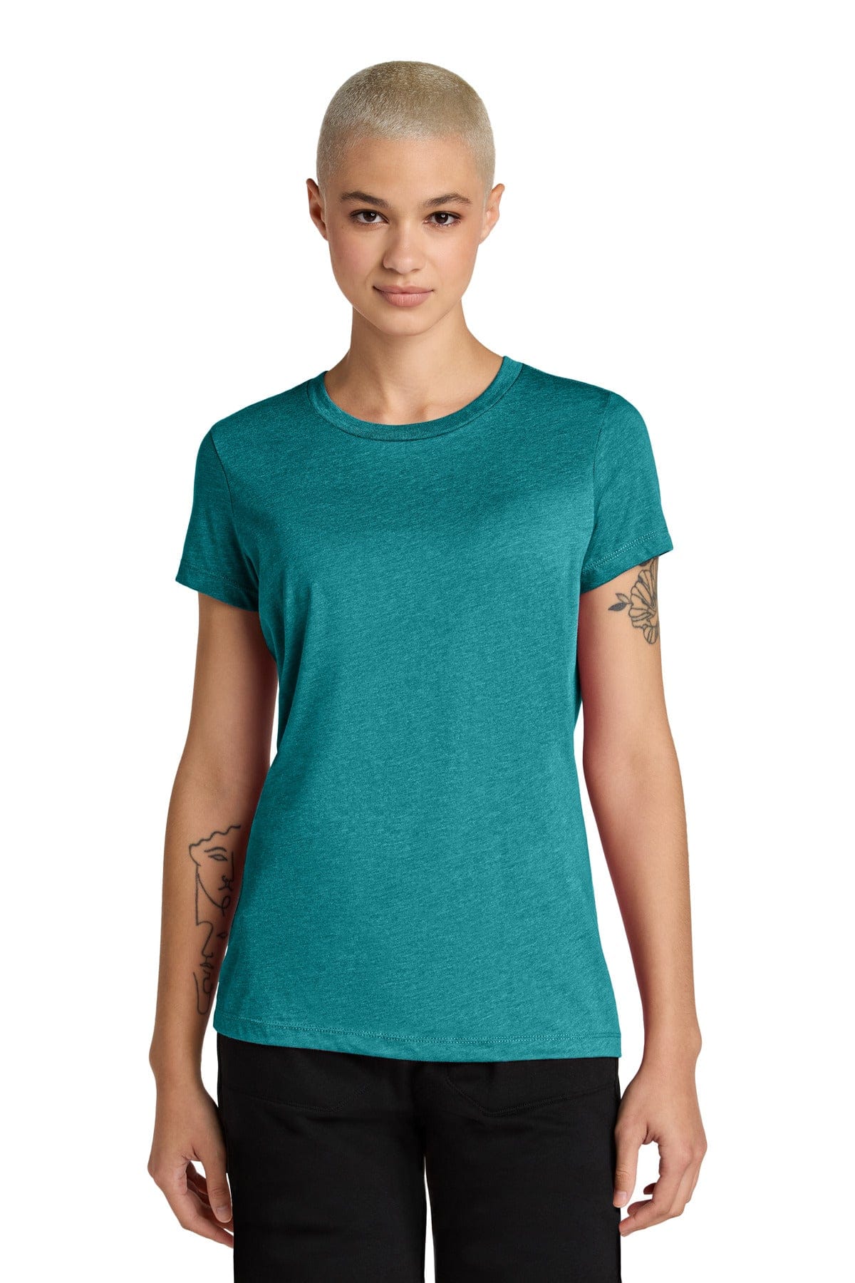 District DT188 Women's Perfect Weight CVC Tee in Heathered Teal