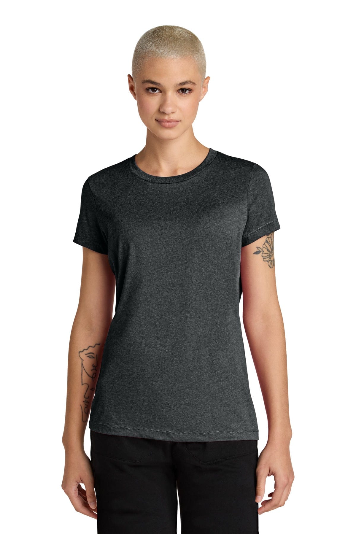 District DT188 Women's Perfect Weight CVC Tee in Jet Black Heather