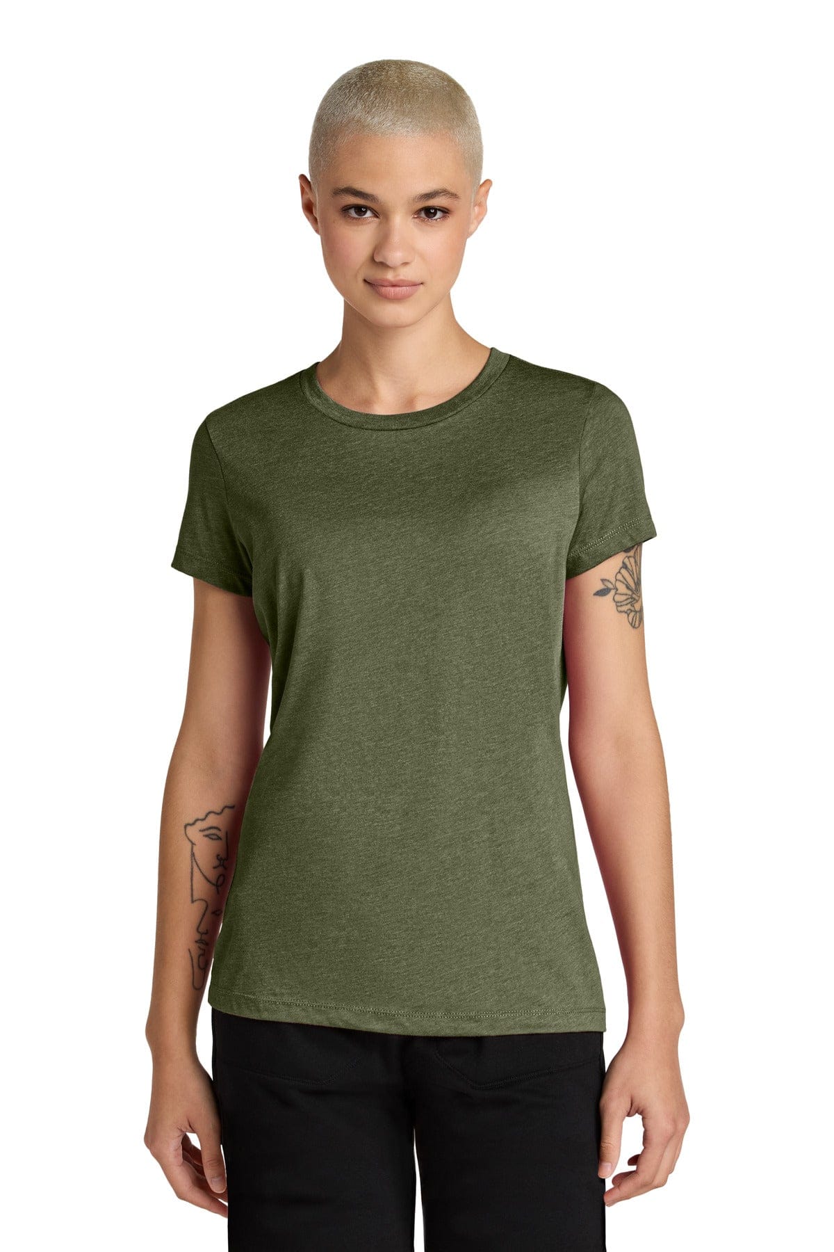 District DT188 Women's Perfect Weight CVC Tee in Military Green Heather