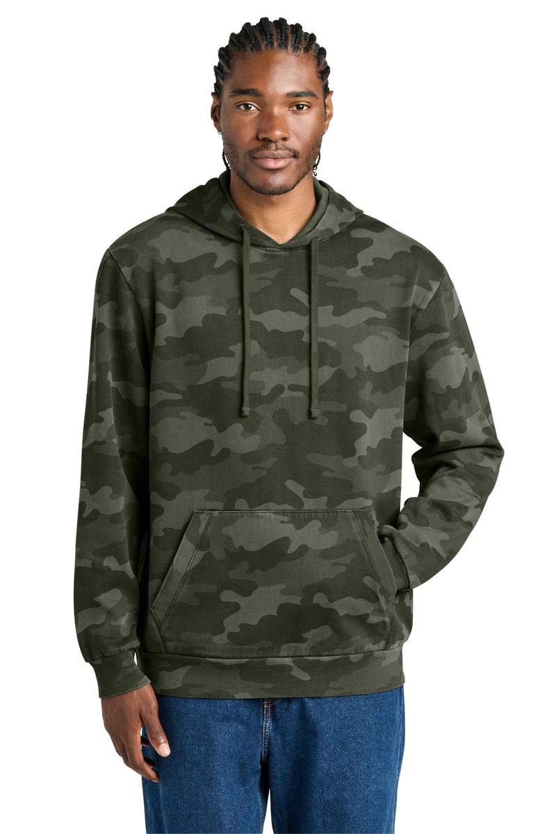 District Wash Camo Fleece Hoodie DT2200C in Olive Drab Green