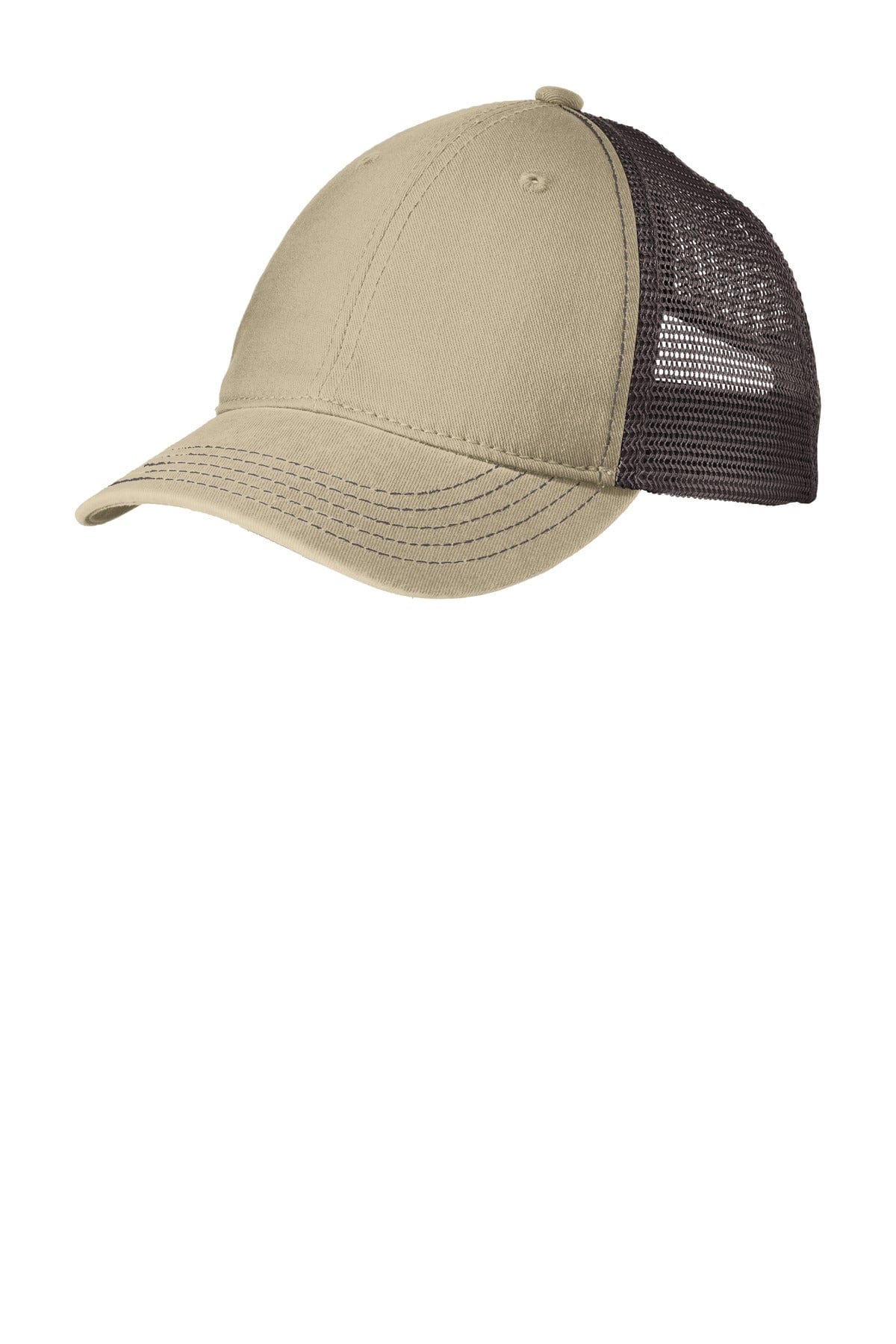 District Headwear OSFA / Khaki/ Chocolate Brown District DT630: Super Soft Mesh Back Cap