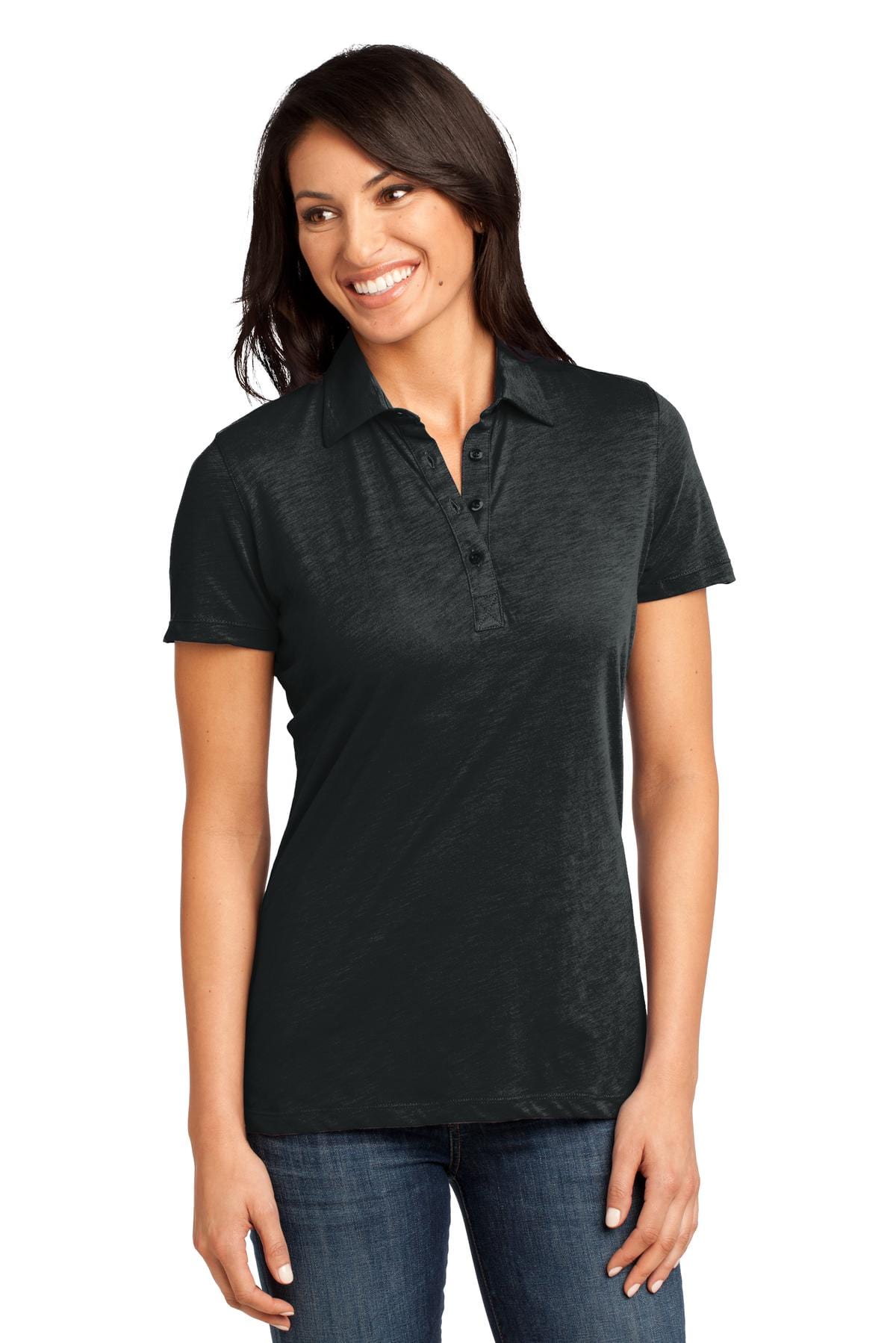 District Ladies 4XL / Jet Black DISCONTINUED  District Made ®  - Ladies Slub Polo. DM450