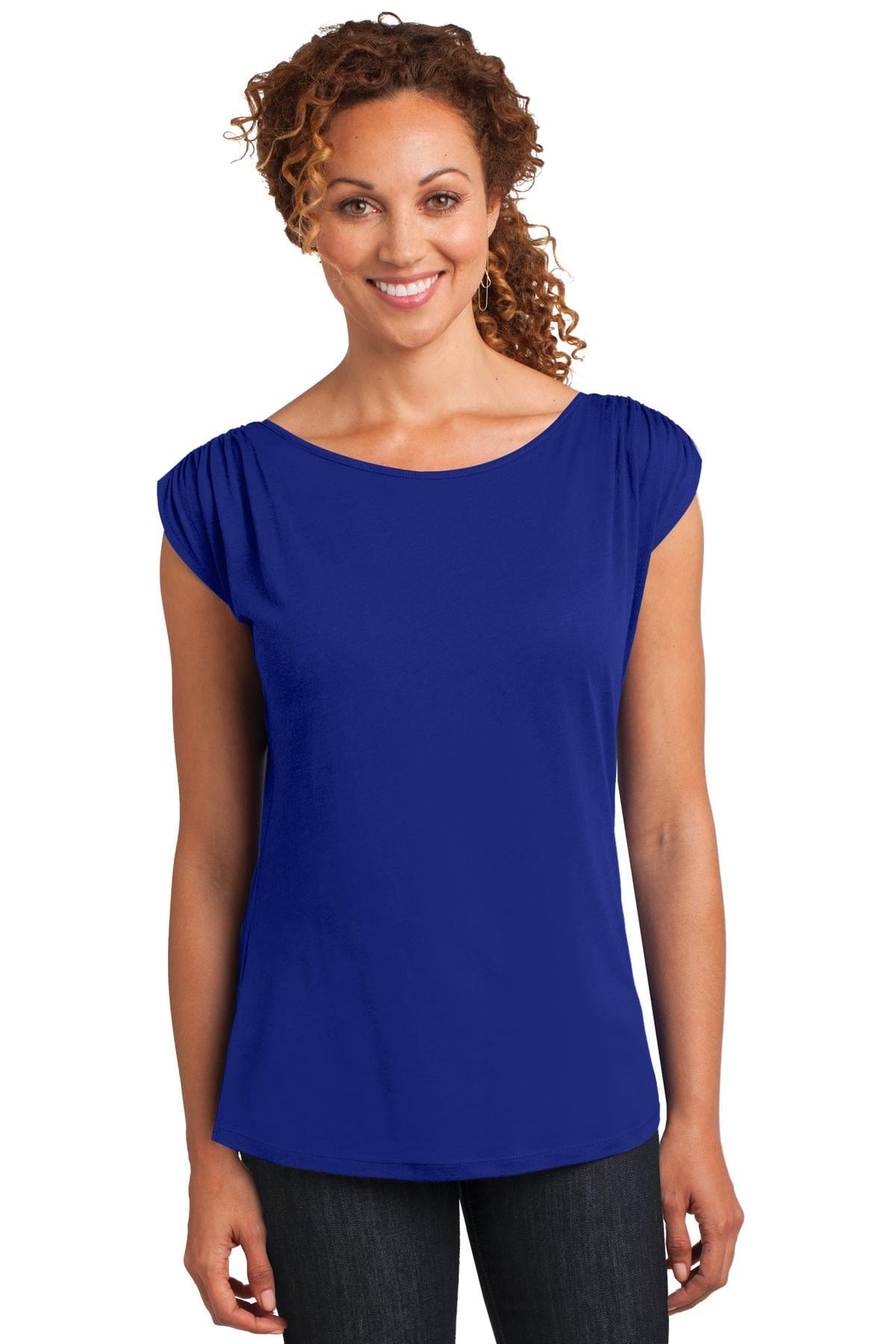 District Ladies DISCONTINUED  District Made ®  Ladies Modal Blend Gathered Shoulder Tee. DM483