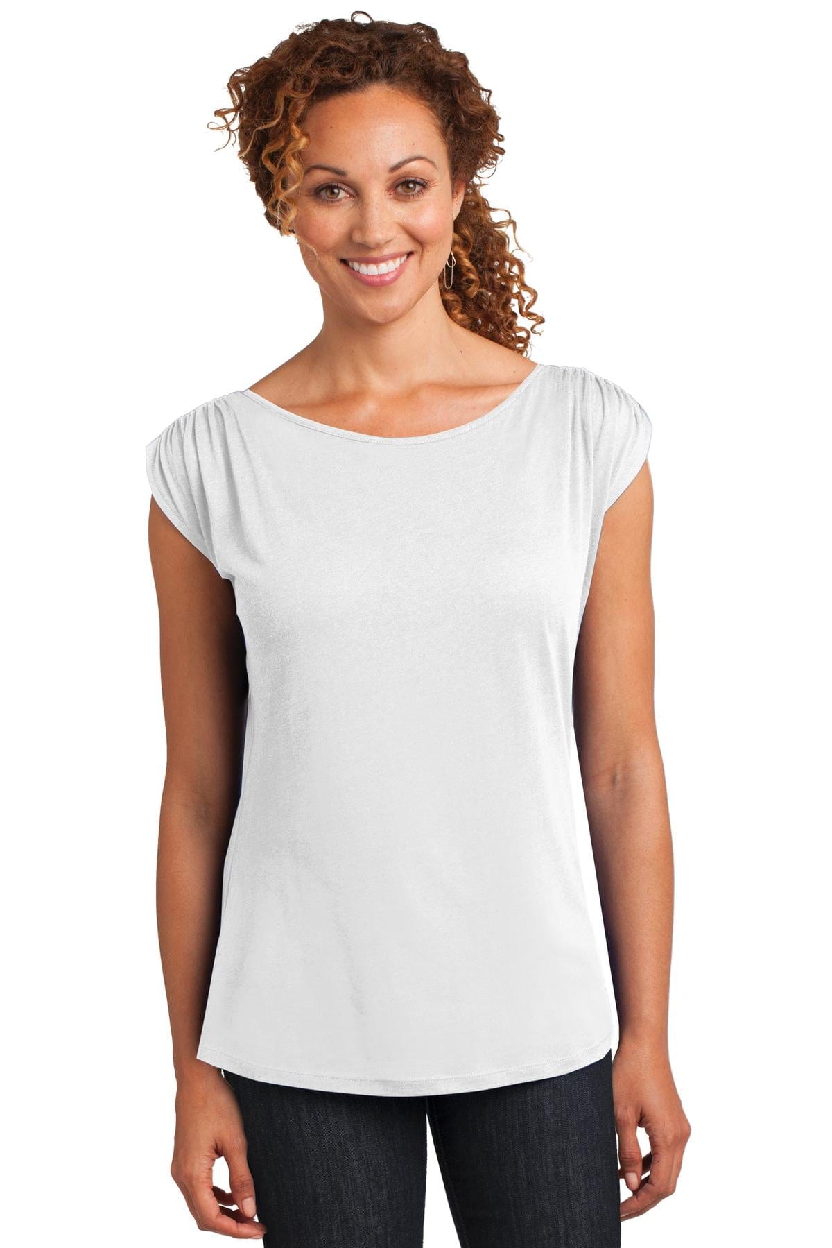 District Ladies S / White DISCONTINUED  District Made ®  Ladies Modal Blend Gathered Shoulder Tee. DM483