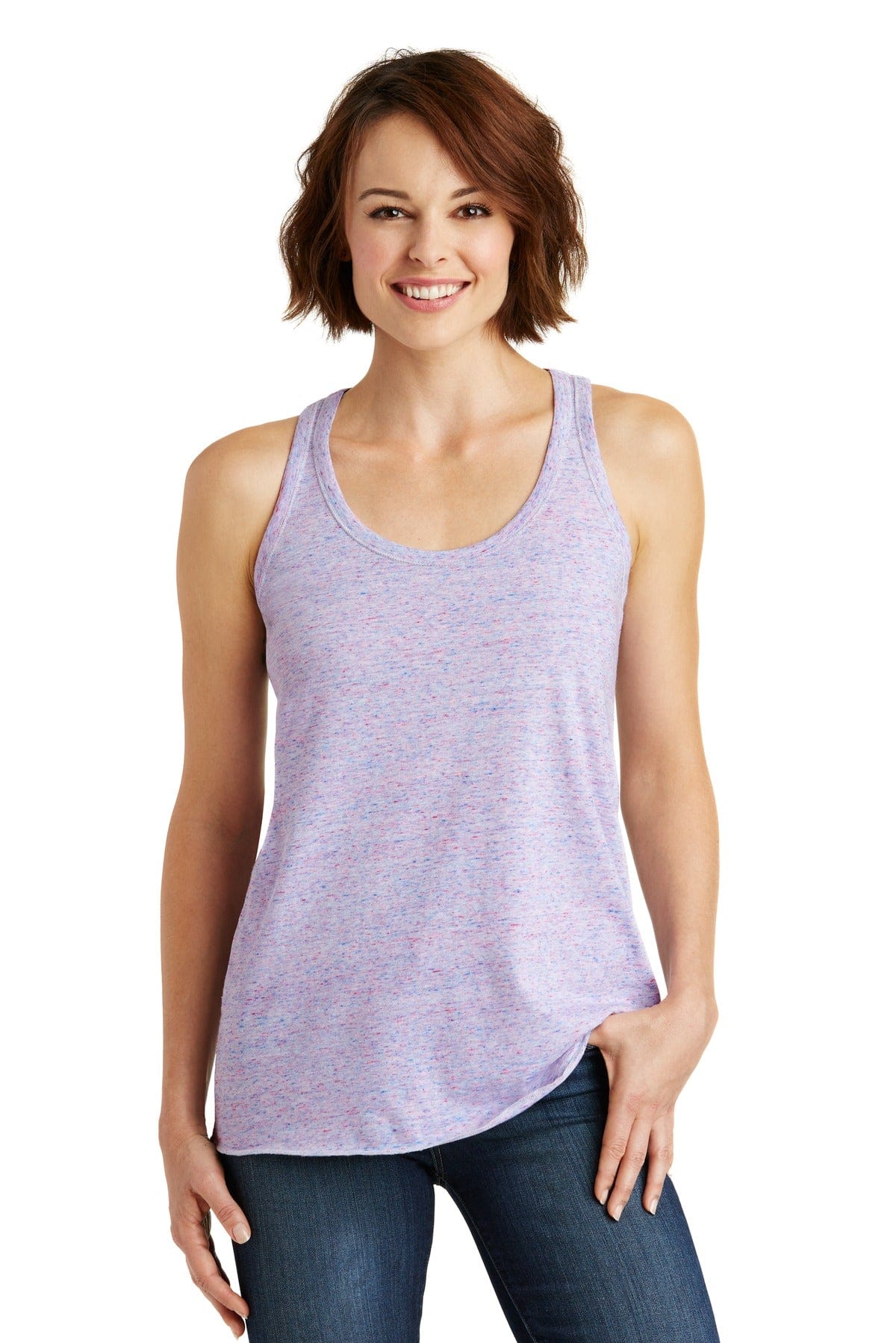 District Ladies XS / White/ Pink Cosmic DISCONTINUED  District  ®  Women's Cosmic Twist Back Tank. DM466