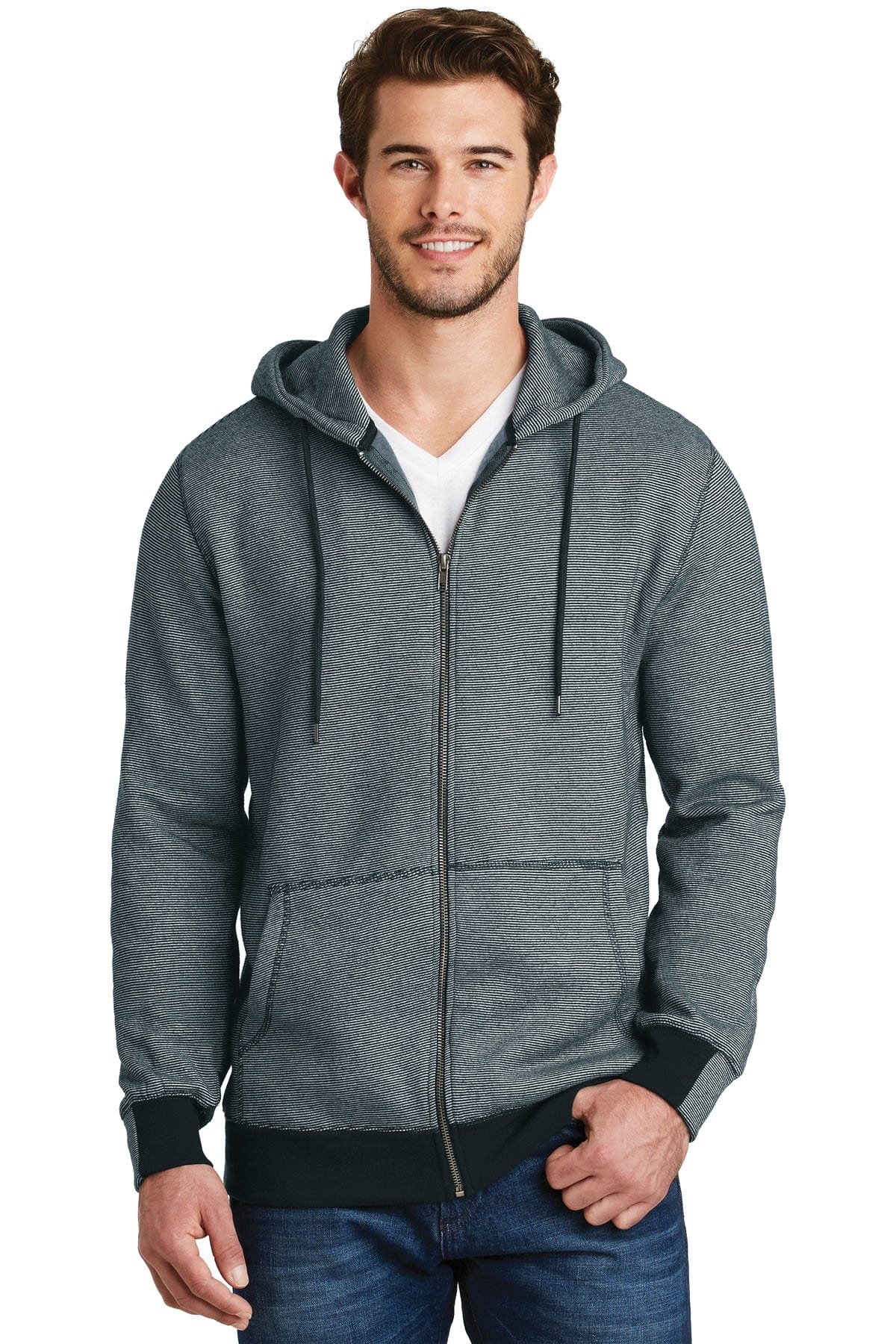 District Sweatshirts/Fleece DISCONTINUED  District Made ®  - Mens Mini Stripe Full-Zip Hoodie. DM390