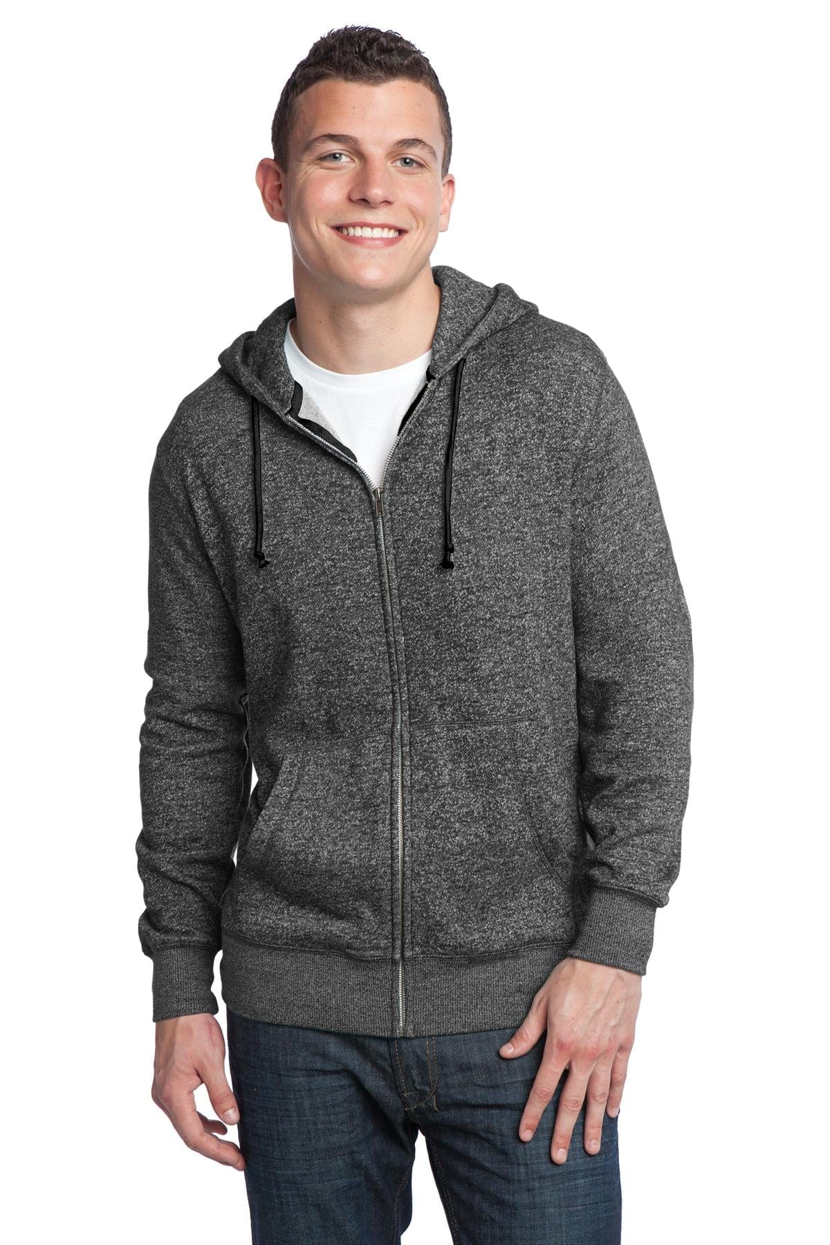 District Sweatshirts/Fleece S / Marled Black DISCONTINUED  District ®  - Young Mens Marled Fleece Full-Zip Hoodie DT192