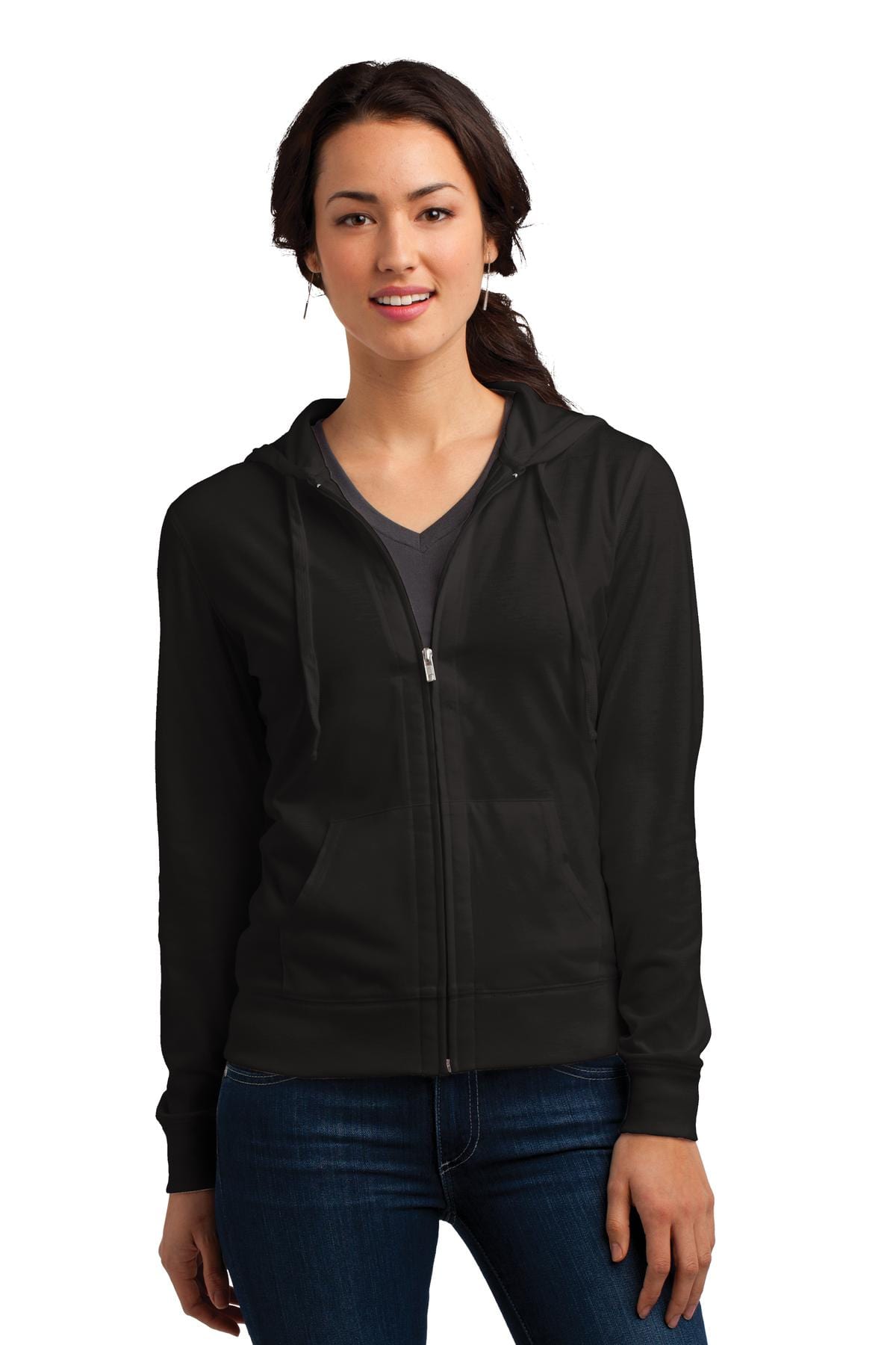 District Sweatshirts/Fleece XS / Black District DT2100: Women's Fitted Jersey Full-Zip Hoodie