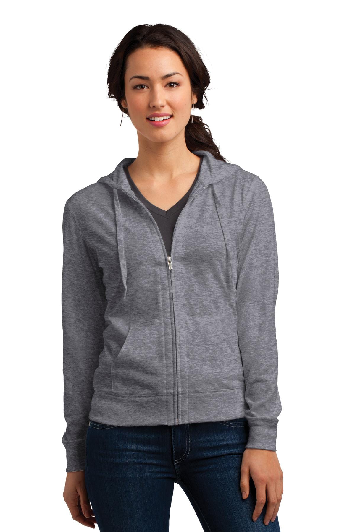 District Sweatshirts/Fleece XS / Dark Heather Grey District DT2100: Women's Fitted Jersey Full-Zip Hoodie