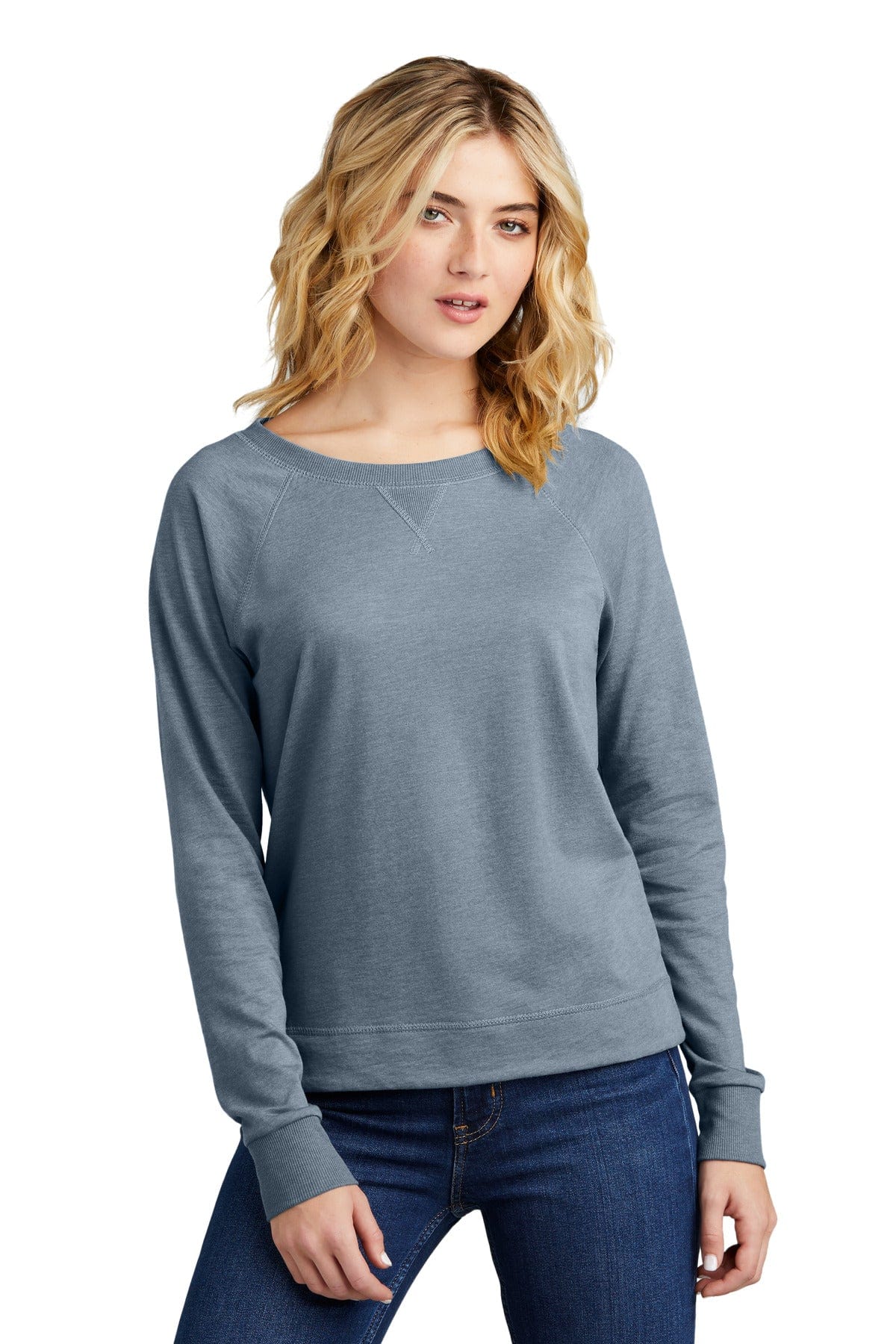 District Sweatshirts/Fleece 4XL / Flint Blue Heather District DT672: Women's Featherweight French Terry Long Sleeve Crewneck