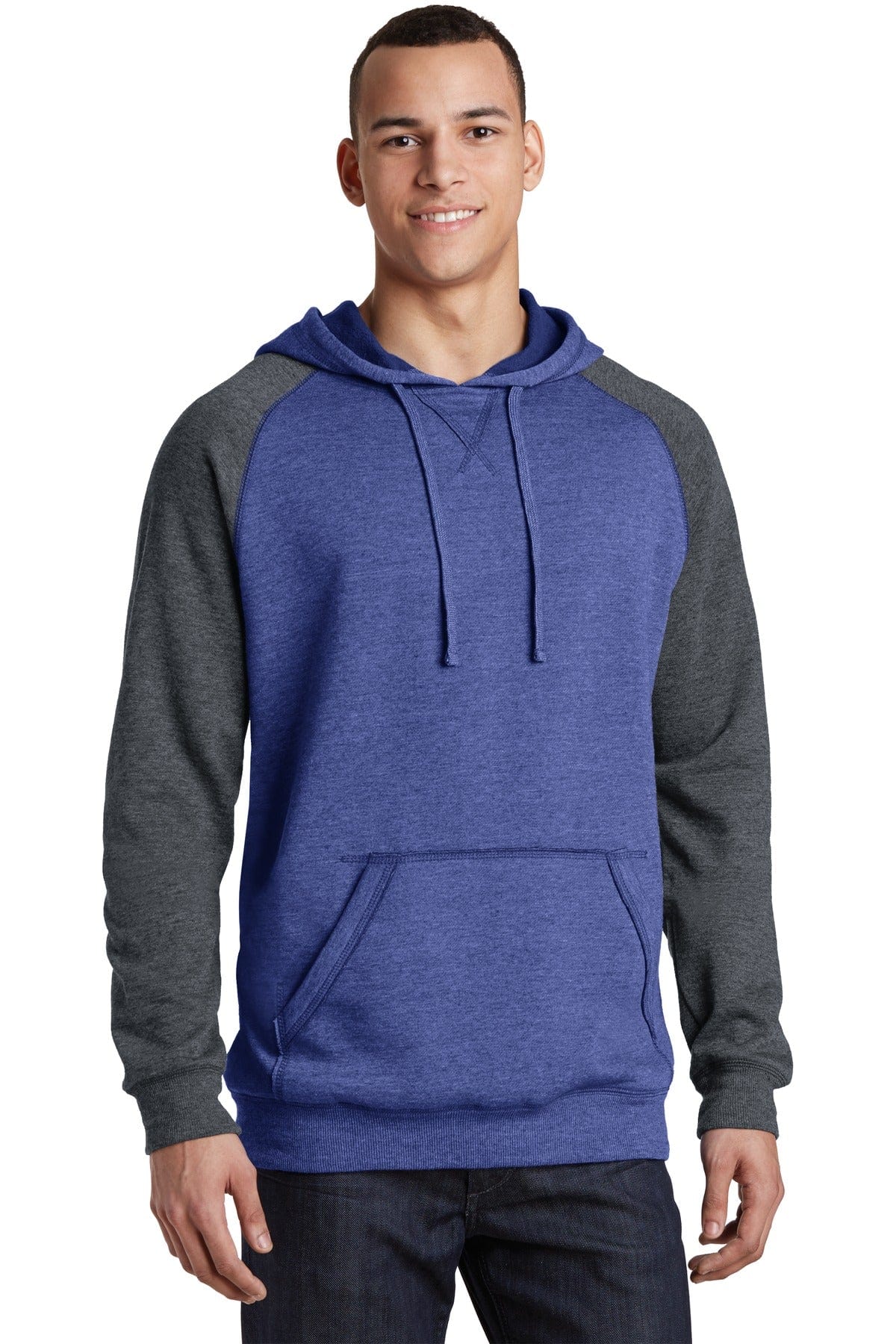 District Sweatshirts/Fleece XS / Heathered Deep Royal/ Heathered Charcoal District DT196: Young Mens Lightweight Fleece Raglan Hoodie