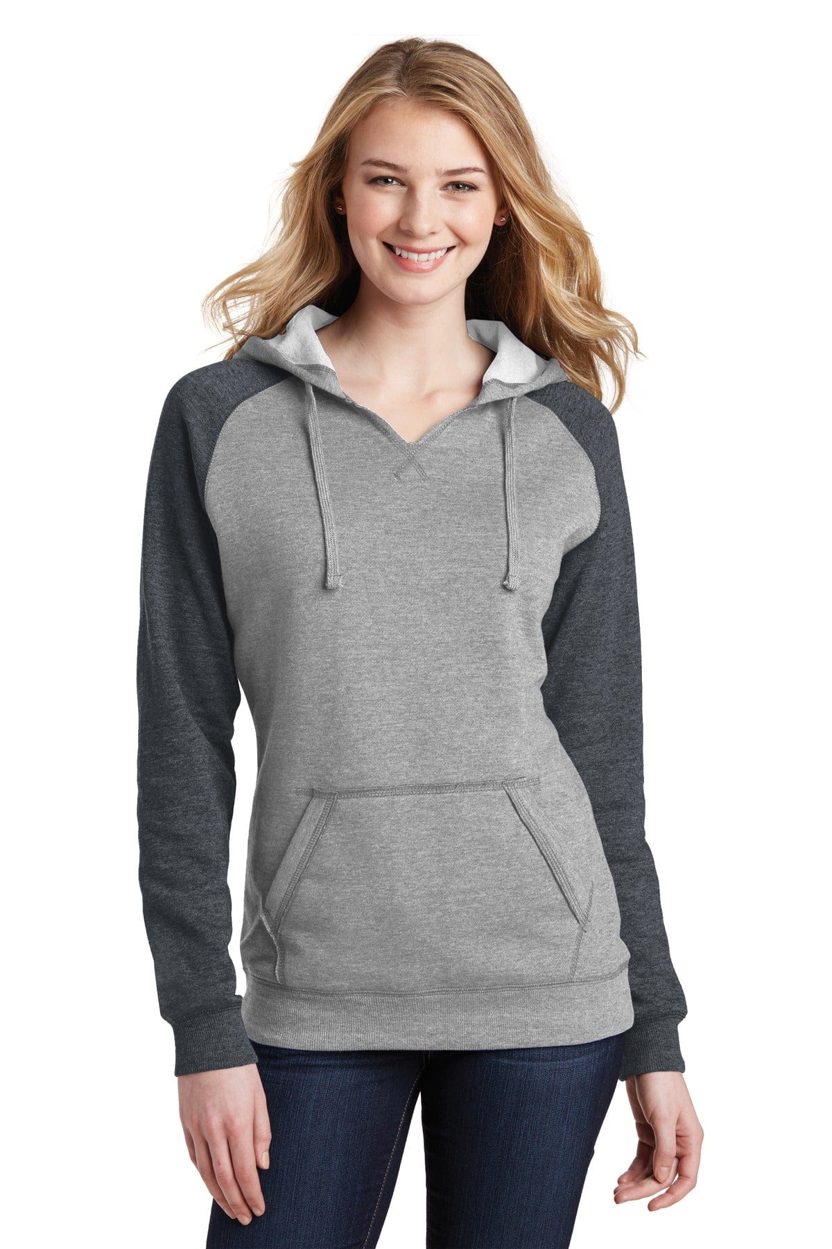 District Sweatshirts/Fleece XS / Heathered Grey/ Heathered Charcoal District DT296: Women's Lightweight Fleece Raglan Hoodie