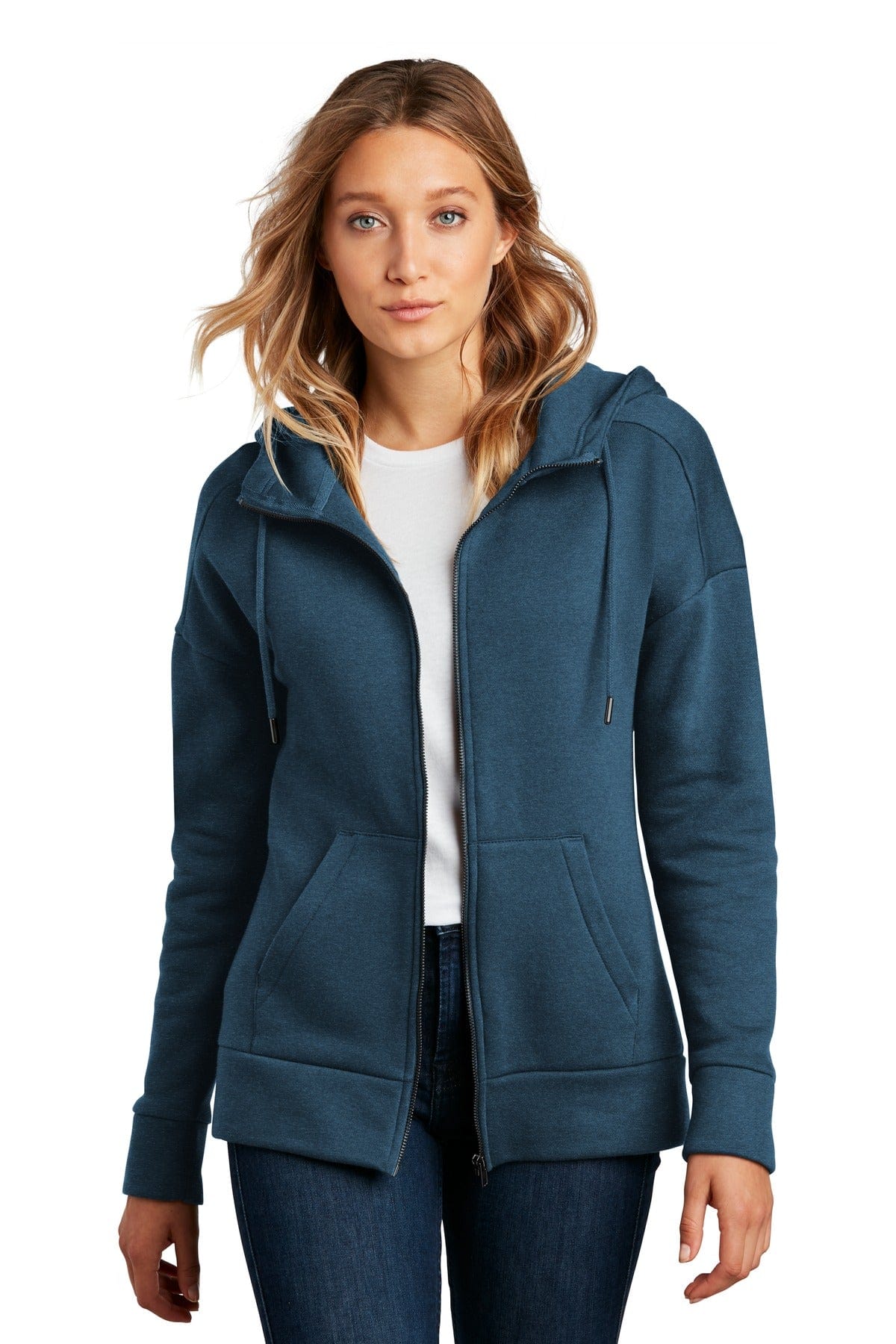 District Sweatshirts/Fleece XS / Heathered Poseidon Blue District DT1104: Women's Perfect Weight Fleece Drop Shoulder Full-Zip Hoodie