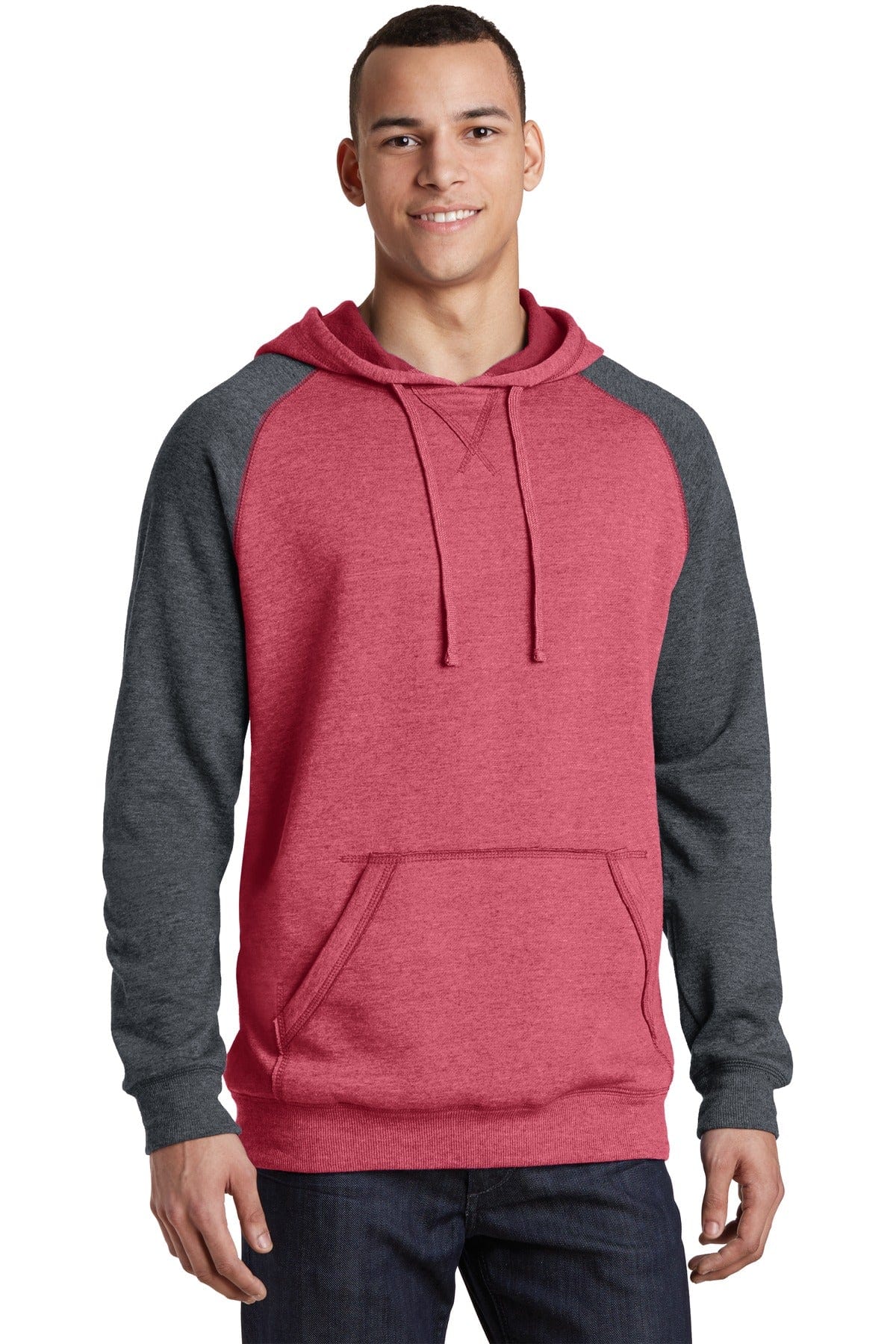 District Sweatshirts/Fleece XS / Heathered Red/ Heathered Charcoal District DT196: Young Mens Lightweight Fleece Raglan Hoodie