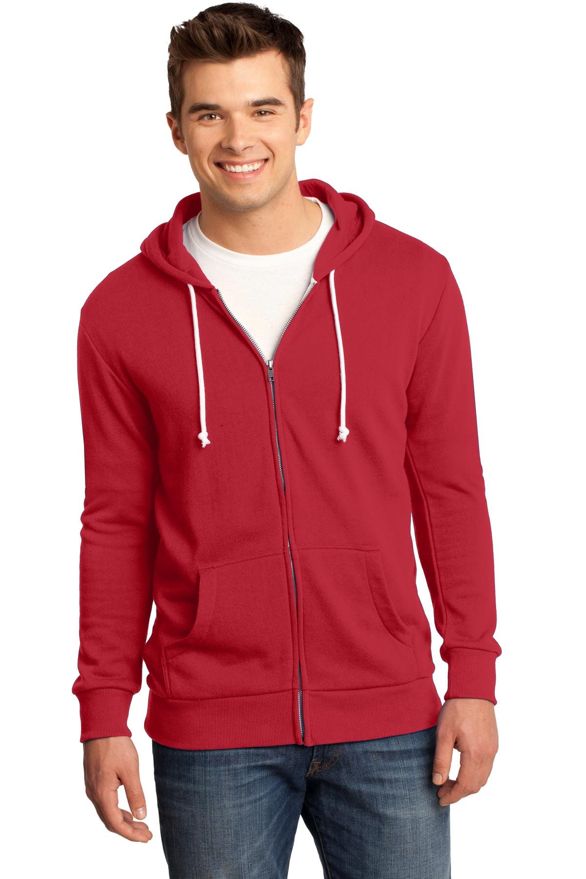 District Sweatshirts/Fleece XS / New Red DISCONTINUED  District ®  - Young Mens Core Fleece Full-Zip Hoodie DT190