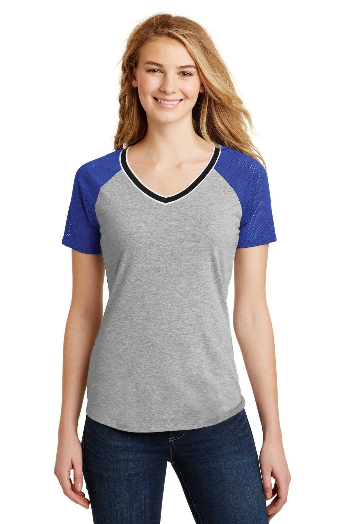 District T-Shirts DISCONTINUED  District ®  Juniors Mesh Sleeve V-Neck Tee. DT276