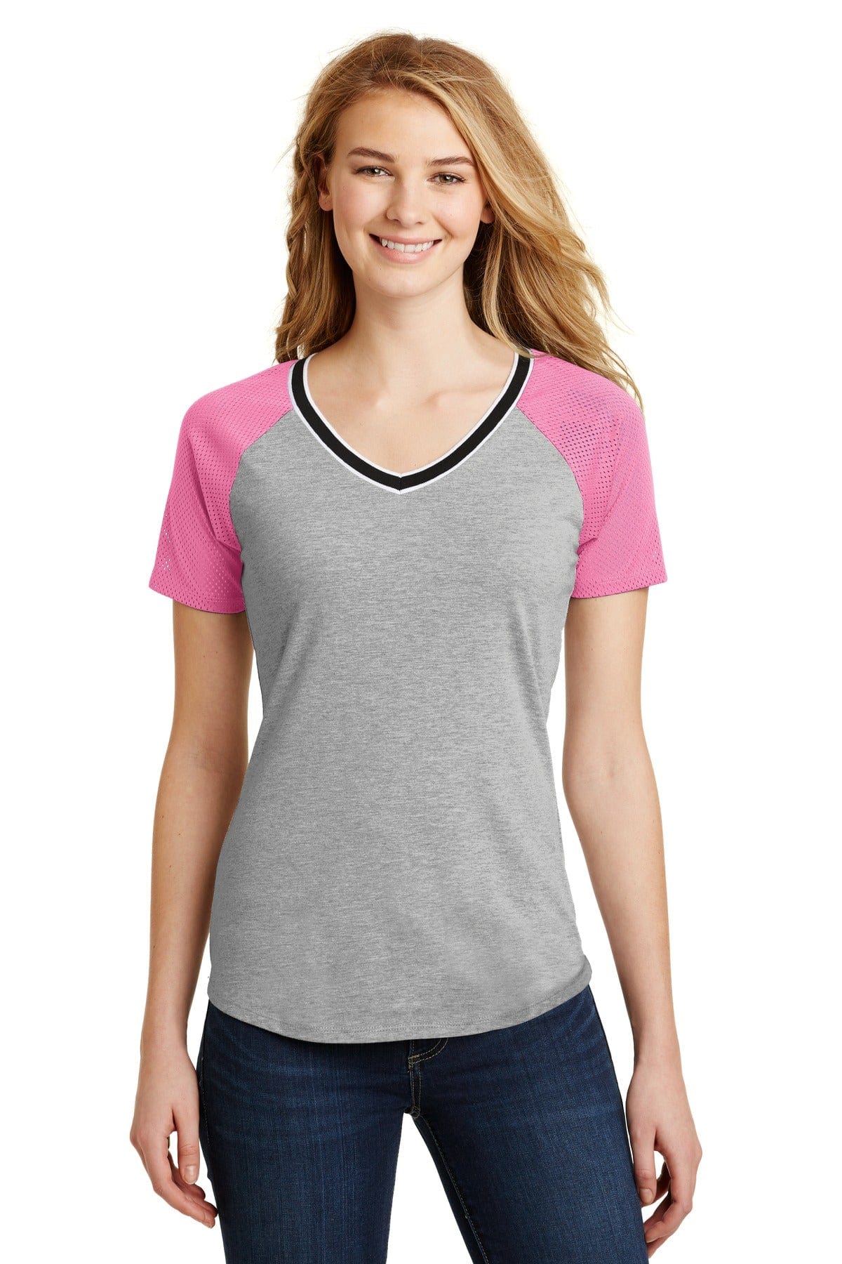 District T-Shirts DISCONTINUED  District ®  Juniors Mesh Sleeve V-Neck Tee. DT276