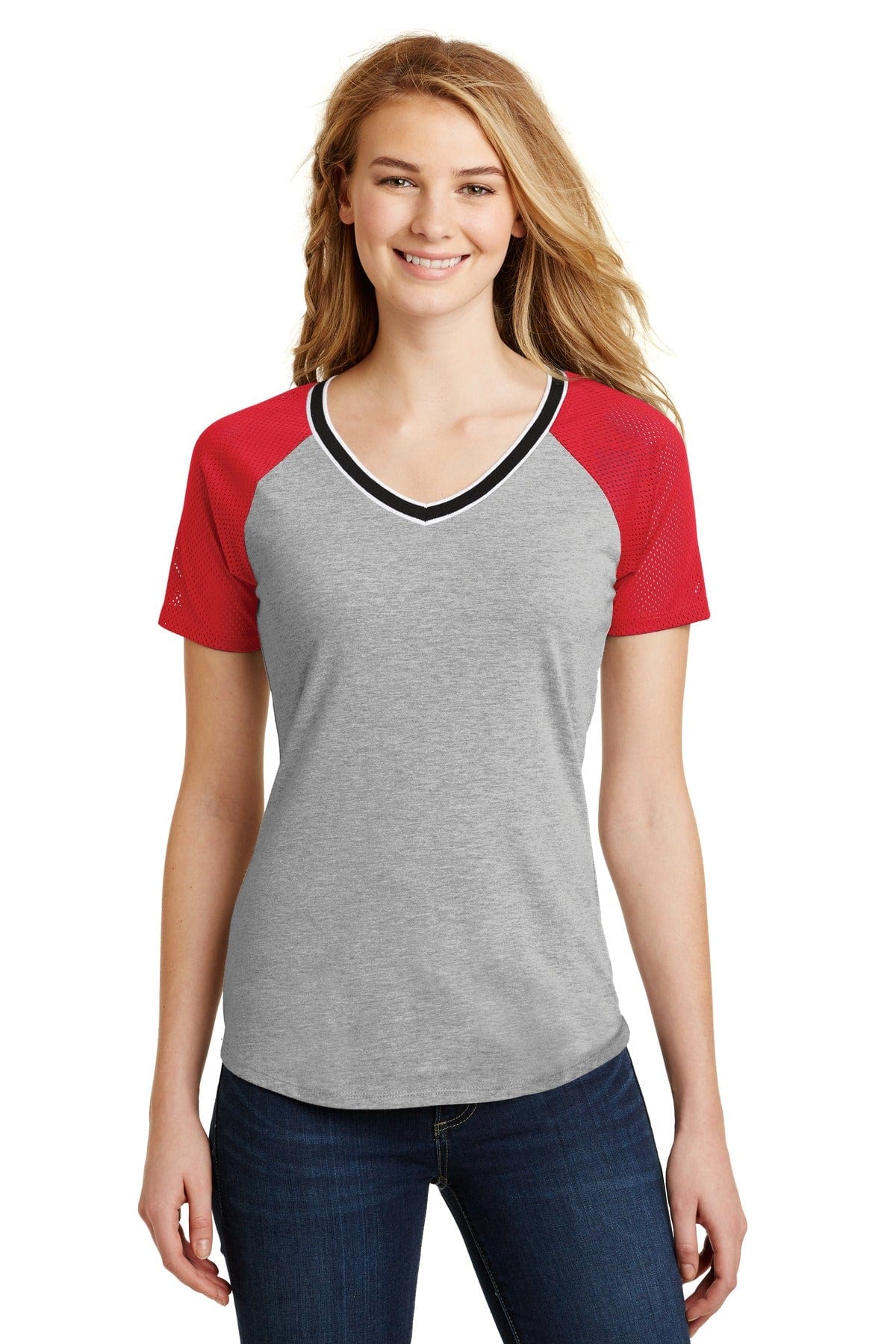 District T-Shirts DISCONTINUED  District ®  Juniors Mesh Sleeve V-Neck Tee. DT276