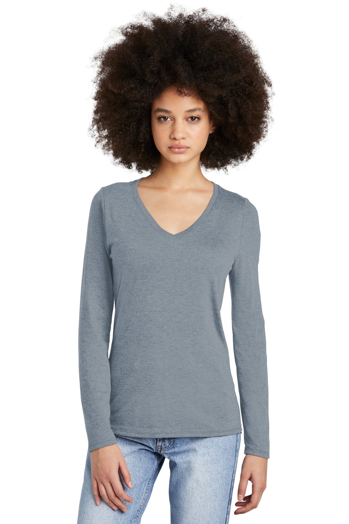 District T-Shirts M / Flint Blue Heather District DT135: Women's Perfect Tri Long Sleeve V-Neck Tee