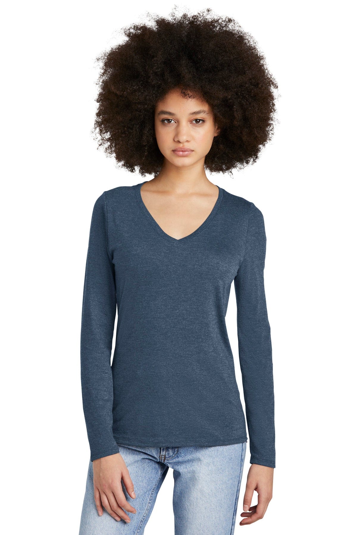 District T-Shirts M / Navy Frost District DT135: Women's Perfect Tri Long Sleeve V-Neck Tee