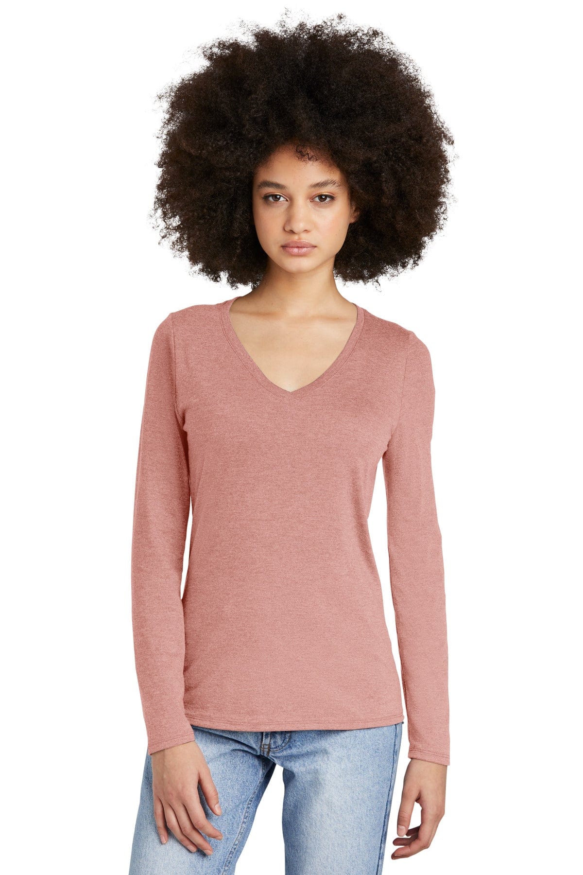 District T-Shirts S / Blush Frost District DT135: Women's Perfect Tri Long Sleeve V-Neck Tee