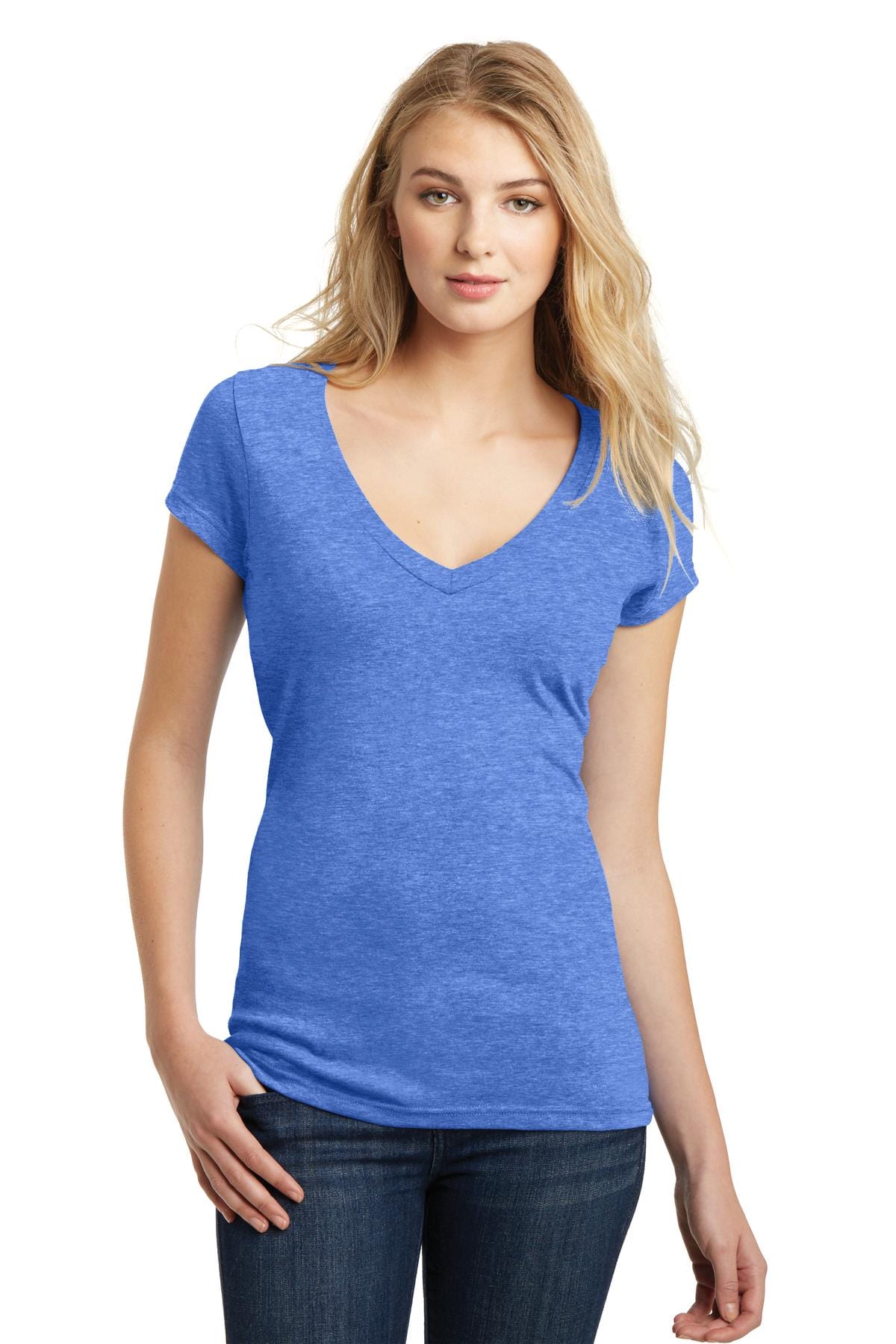 District T-Shirts S / Heathered Royal DISCONTINUED  District ®  Juniors Very Important Tee ®  Deep V-Neck. DT6502