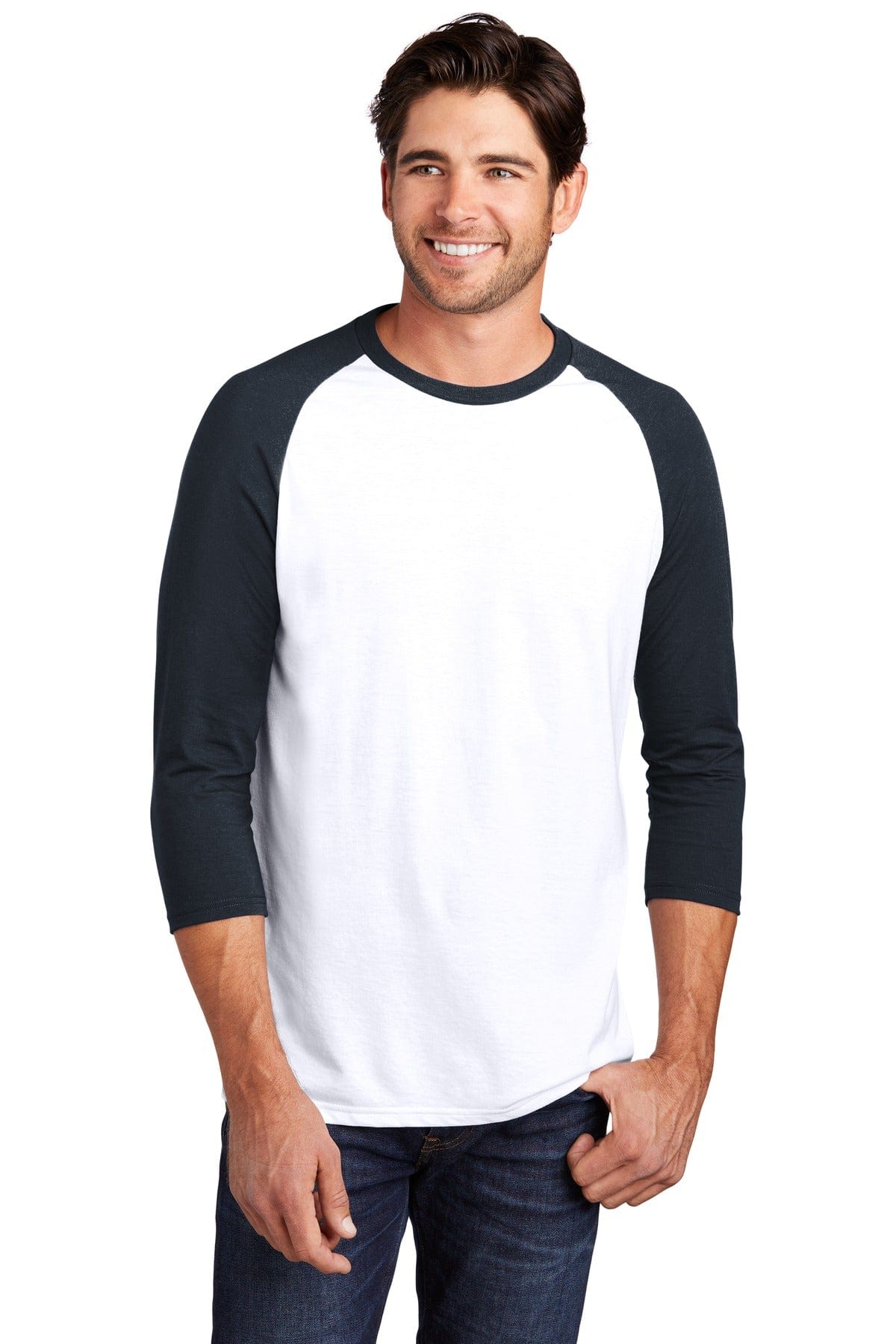 District T-Shirts XL / New Navy/ White District DM136: Perfect Tri 3/4-Sleeve Raglan