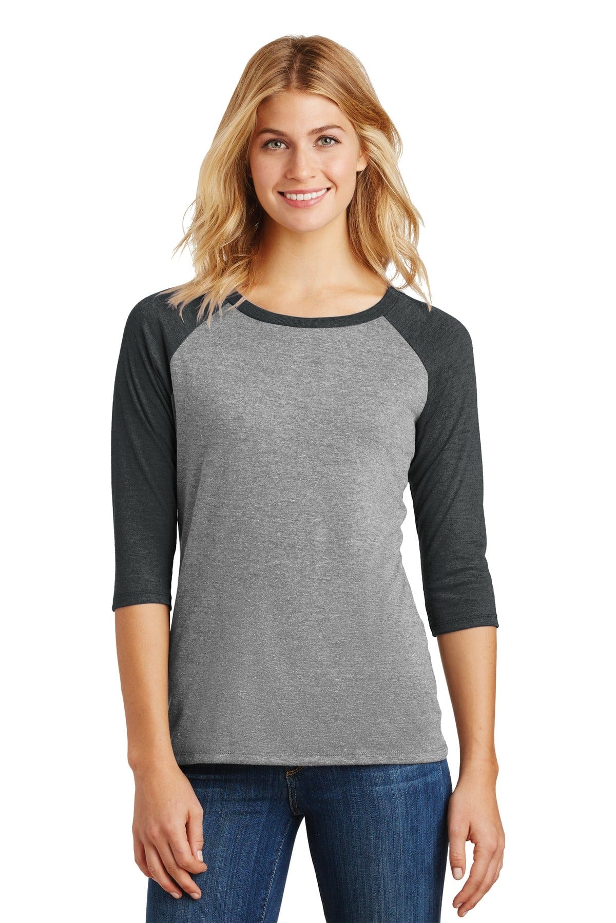 District T-Shirts XS / Black Frost/ Grey Frost District DM136L: Women's Perfect Tri 3/4-Sleeve Raglan